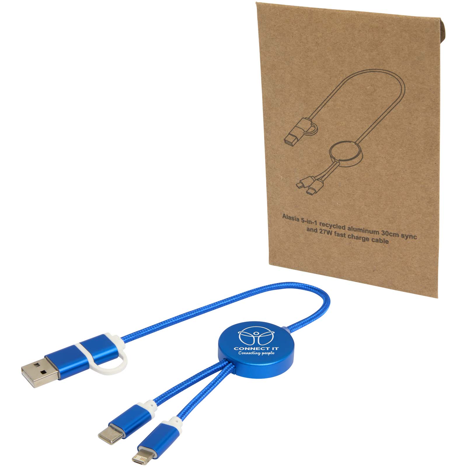 Cable 5 en 1 de aluminio y plástico reciclado de 30 cm para sincronización de datos y carga rápida de 27 W Alasia