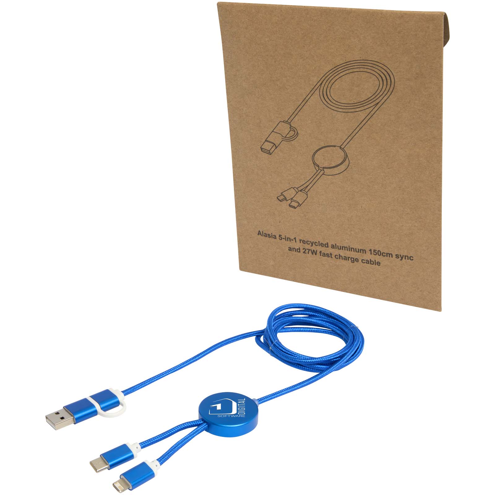 Cable 5 en 1 de aluminio y plástico reciclado de 150 cm para sincronización de datos y carga rápida de 27 W Alasia