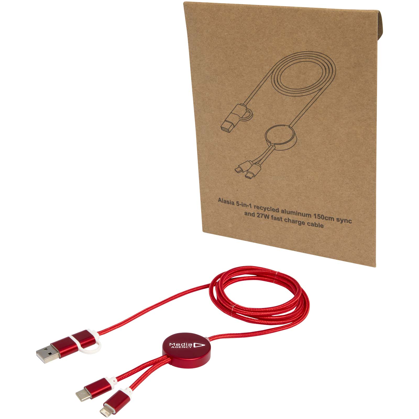Cable 5 en 1 de aluminio y plástico reciclado de 150 cm para sincronización de datos y carga rápida de 27 W Alasia