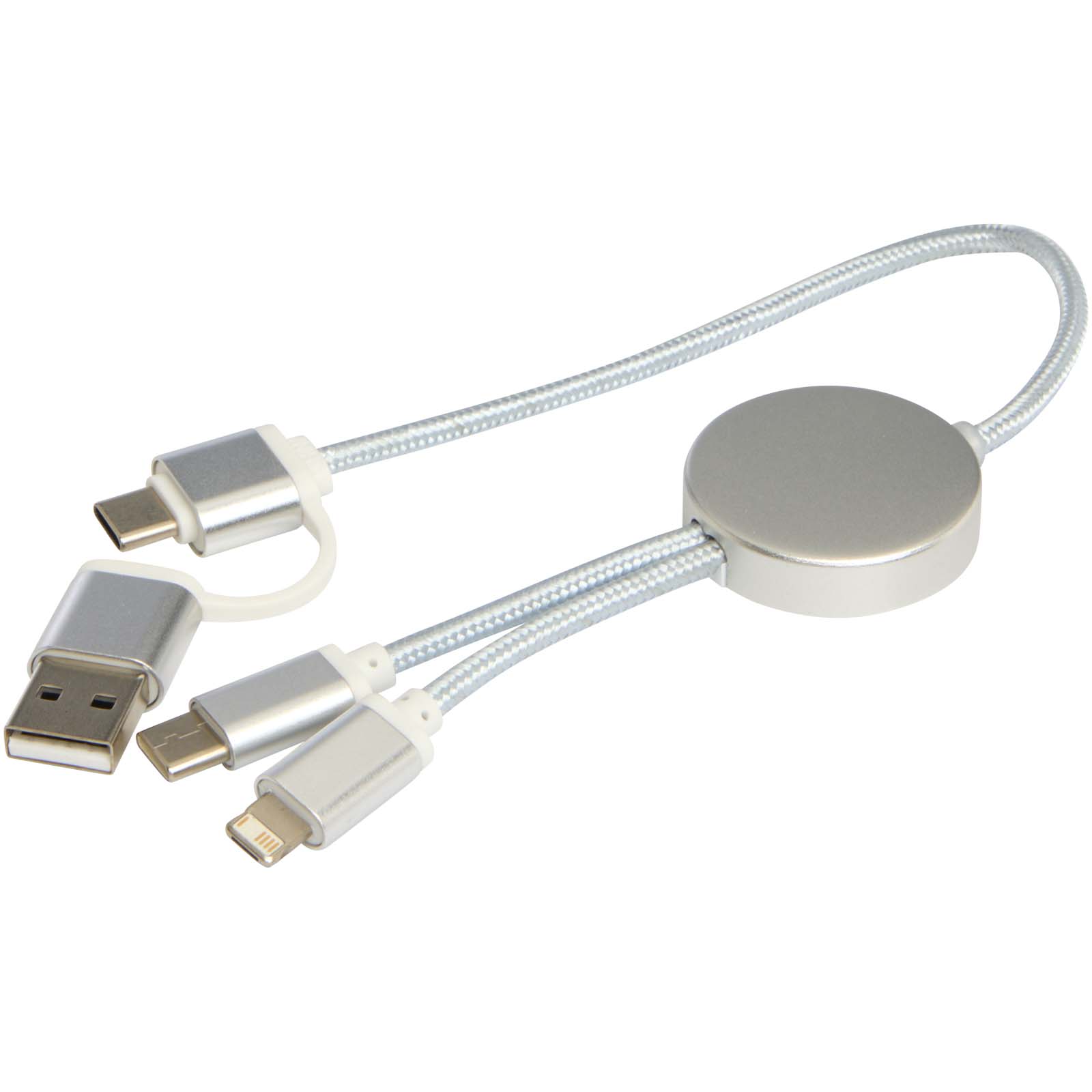Cable 5 en 1 de aluminio y plástico reciclado de 30 cm para sincronización de datos y carga rápida de 27 W Alasia