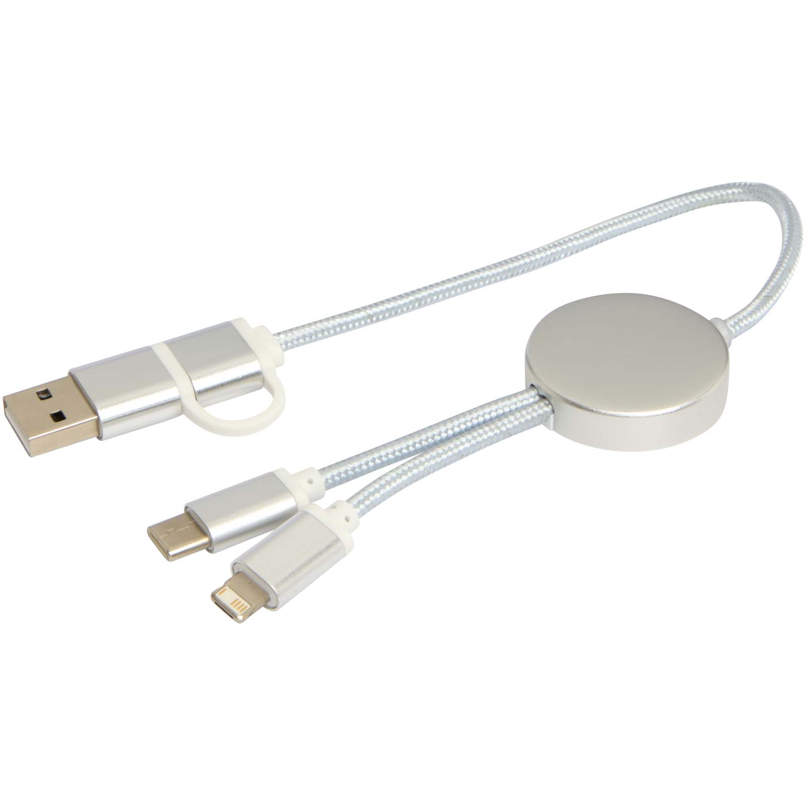 Cable 5 en 1 de aluminio y plástico reciclado de 30 cm para sincronización de datos y carga rápida de 27 W Alasia