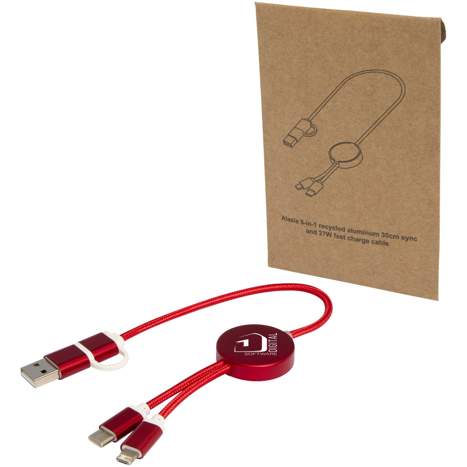 Cable 5 en 1 de aluminio y plástico reciclado de 30 cm para sincronización de datos y carga rápida de 27 W Alasia