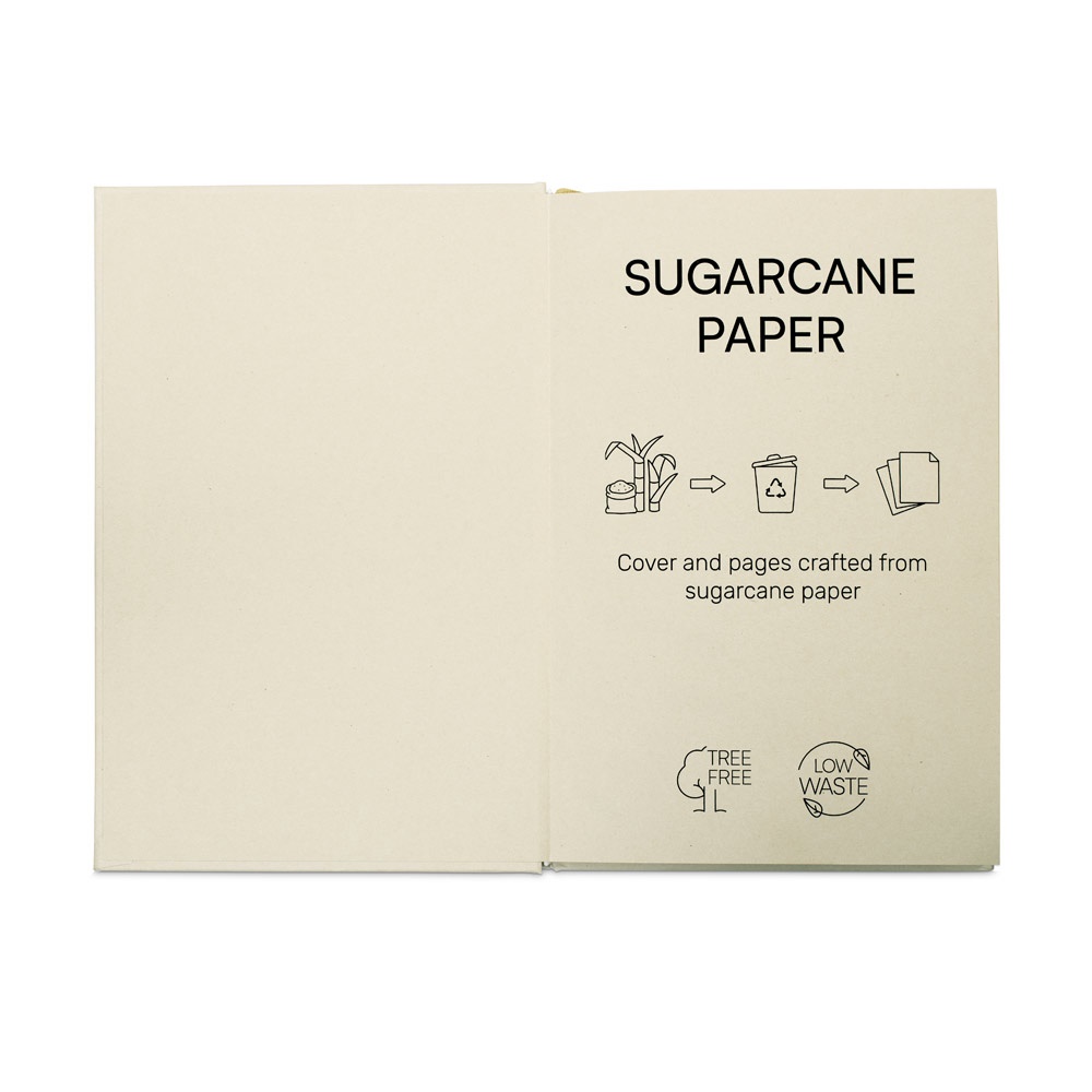 DICKINSON. Libreta A5 de tapa dura fabricada en papel de caña de azúcar (80% caña de azúcar), con hojas rayadas