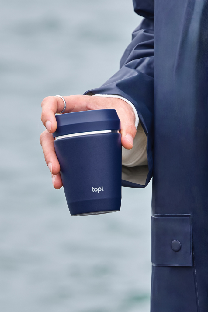 Taza Topl To Go de acero reciclado con tapa patentada 360