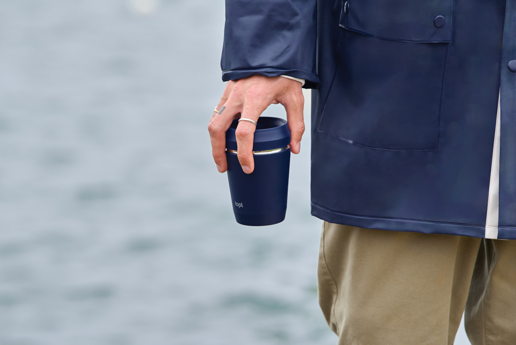 Taza Topl To Go de acero reciclado con tapa patentada 360