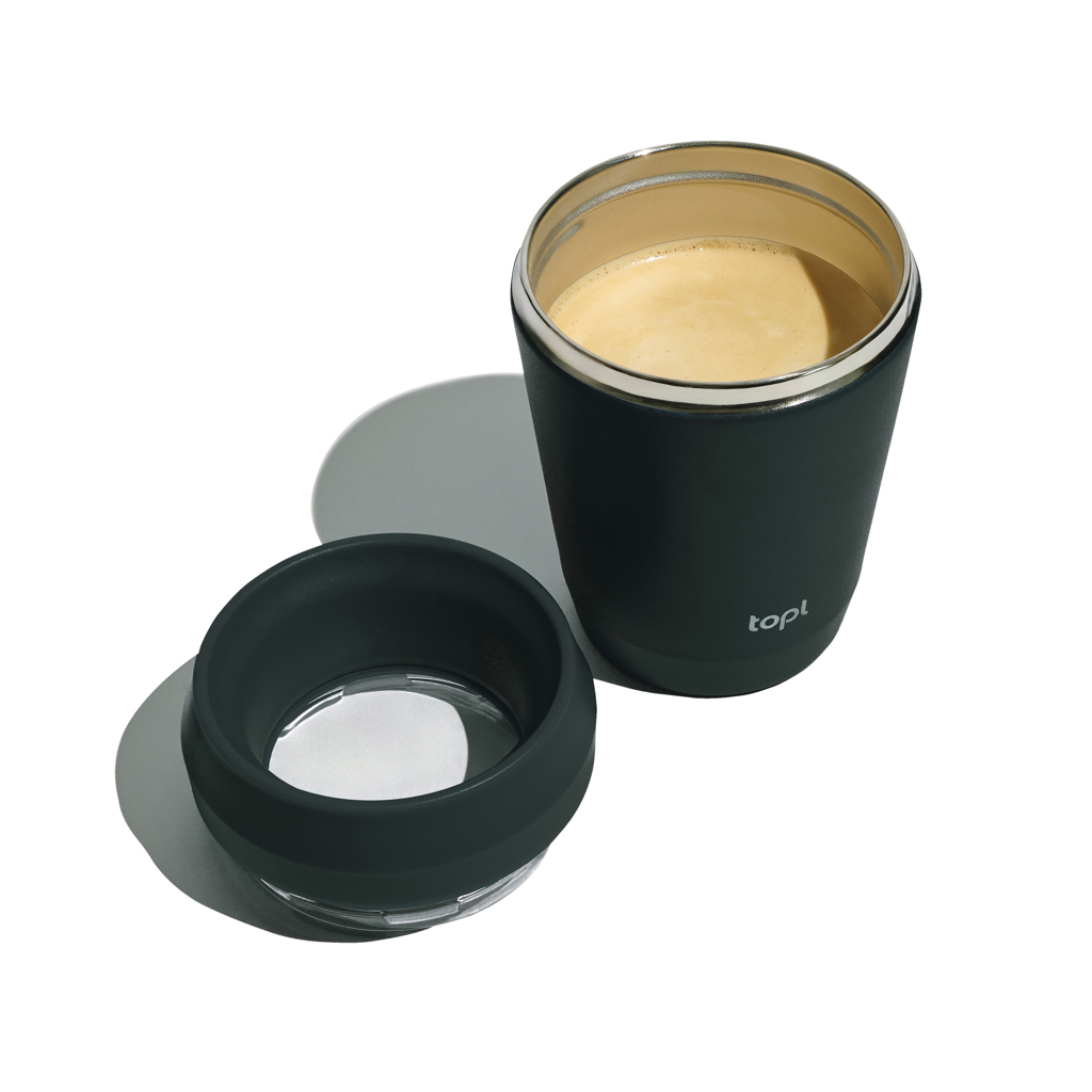 Taza Topl To Go de acero reciclado con tapa patentada 360