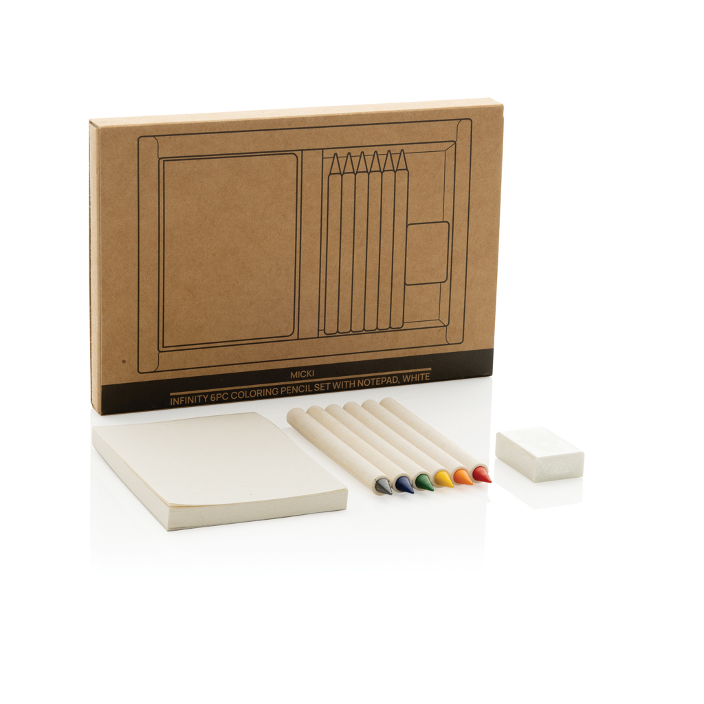 Set 6 lápices de colores Micki GRS infinity con bloc de nota