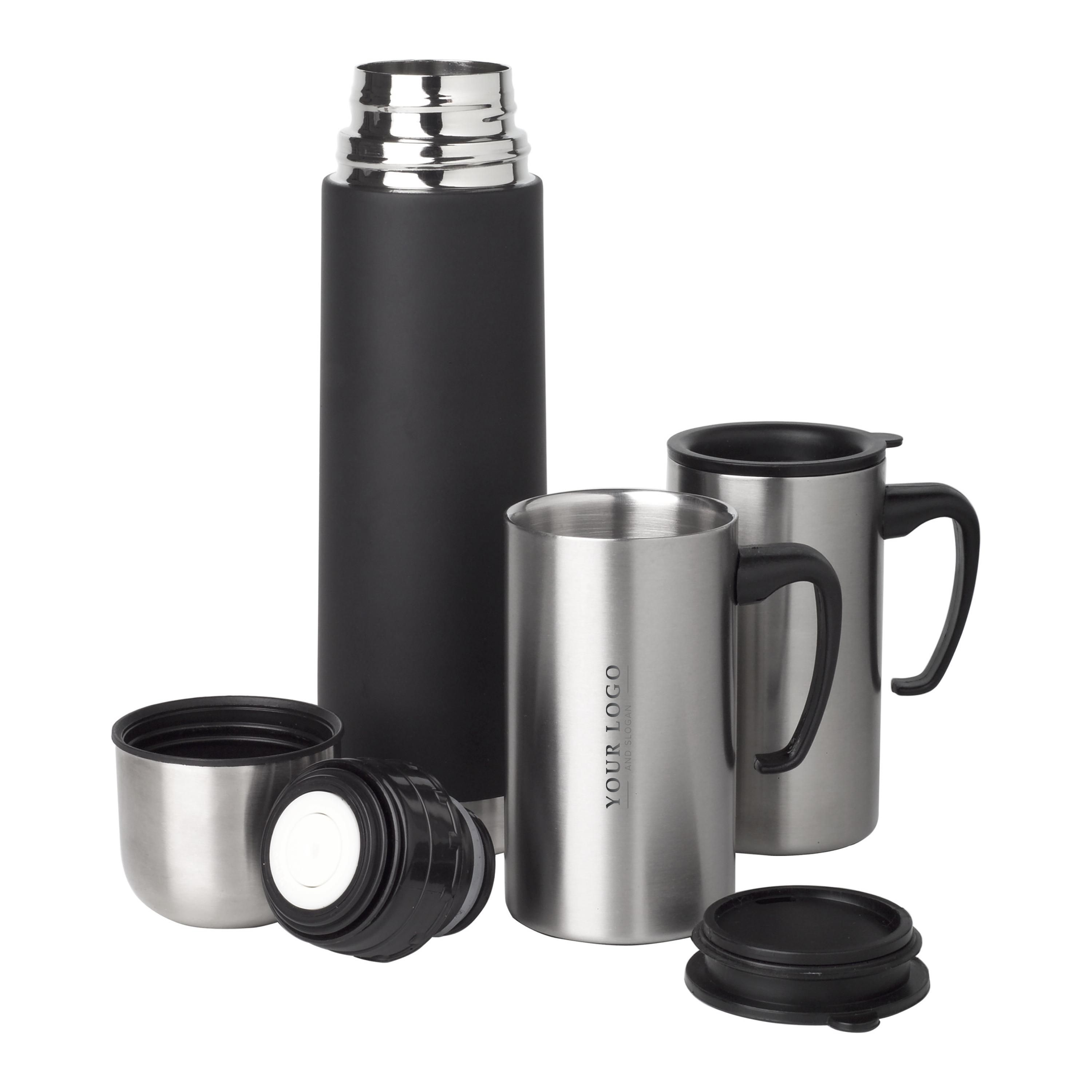 Set de termo y 2 tazas de acero inox Frieda