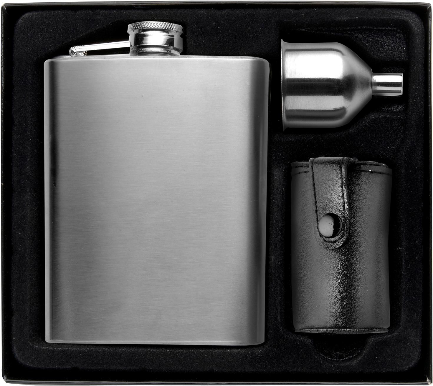 Set con petaca de acero inox. Brittany