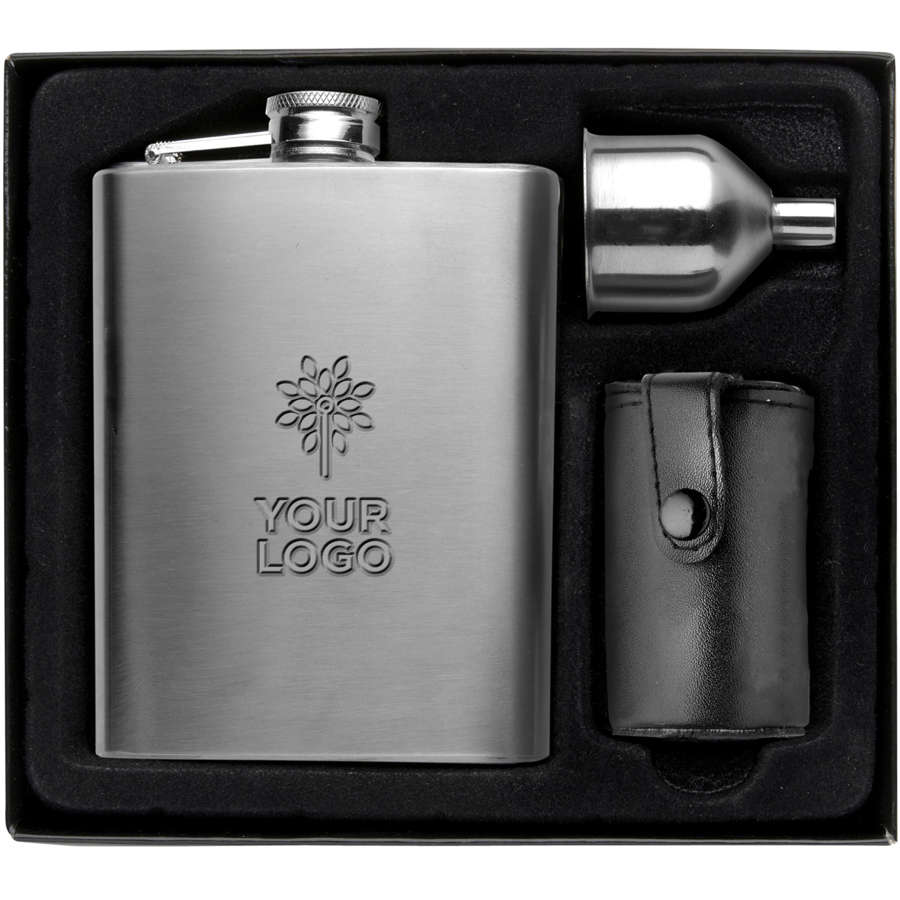 Set con petaca de acero inox. Brittany