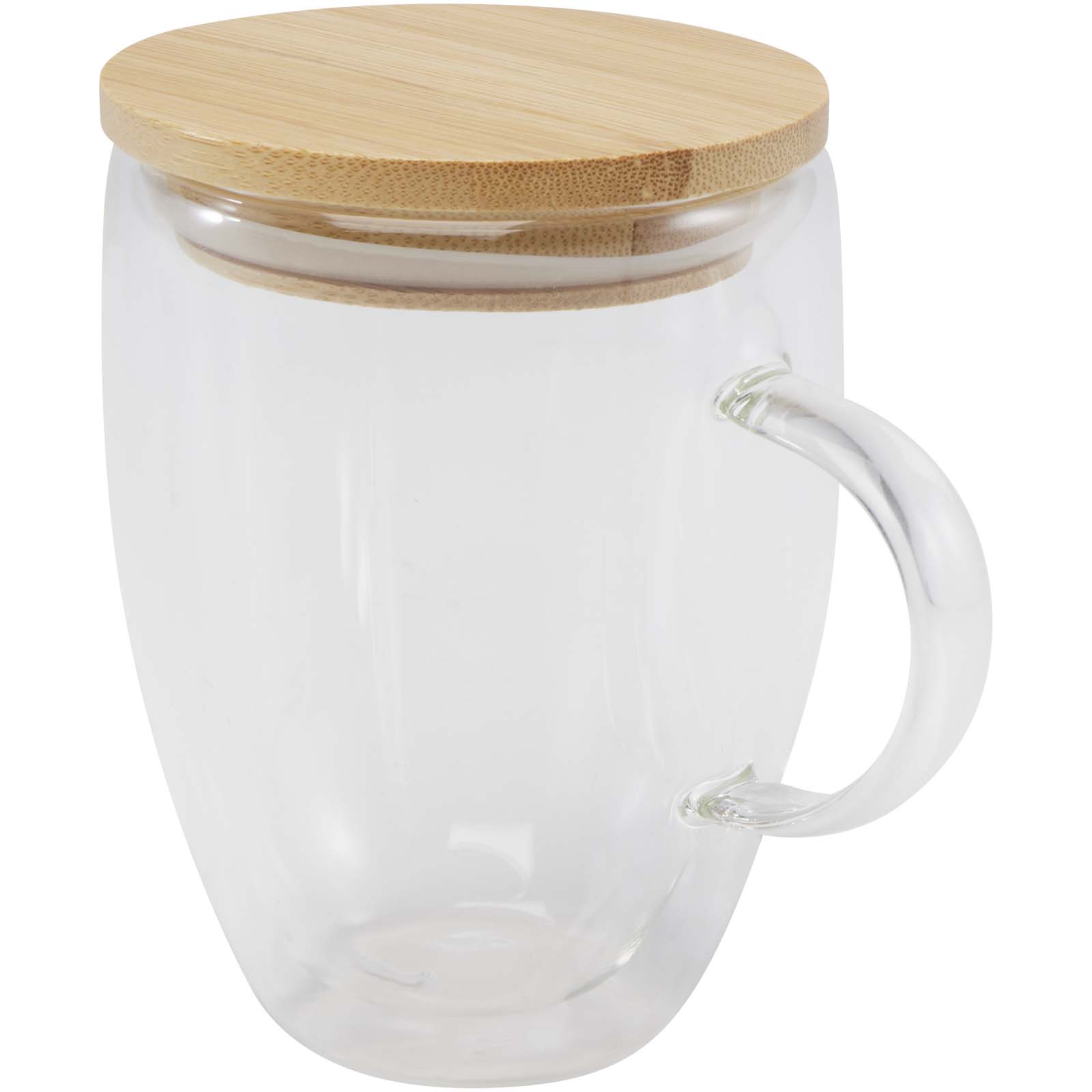 Taza de vidrio de 350 ml con tapa de bambú Leona