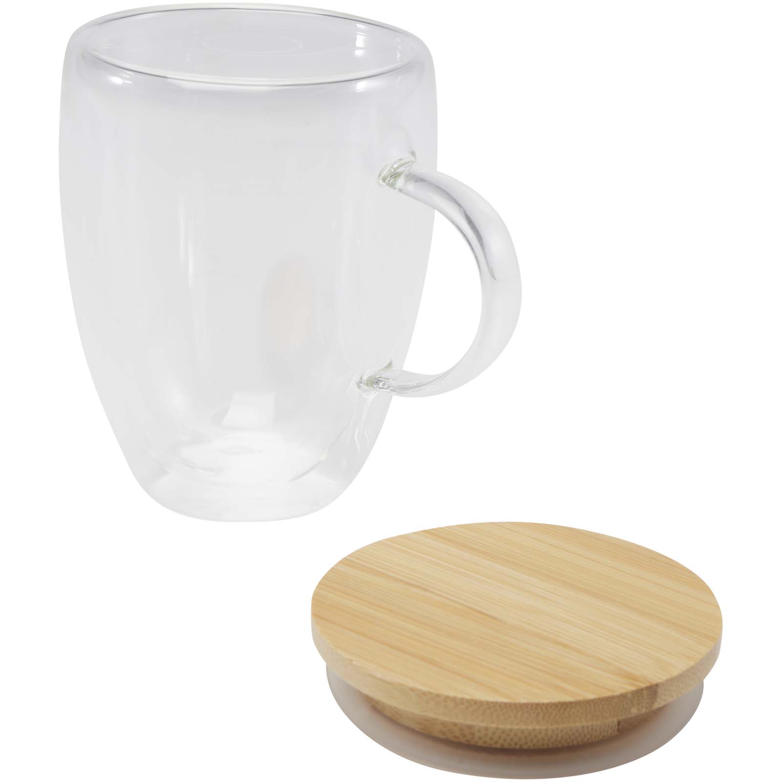 Taza de vidrio de 350 ml con tapa de bambú Leona