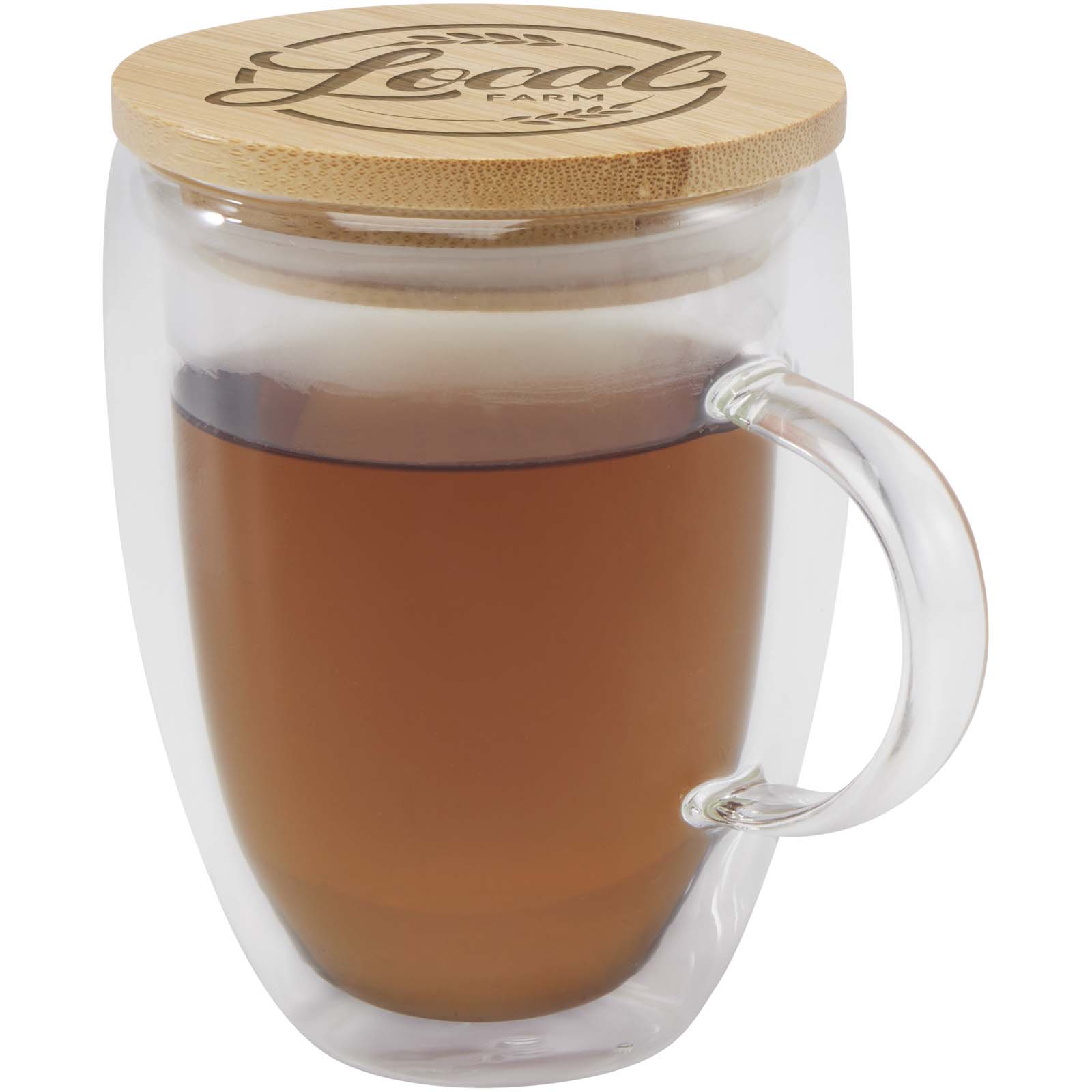 Taza de vidrio de 350 ml con tapa de bambú Leona