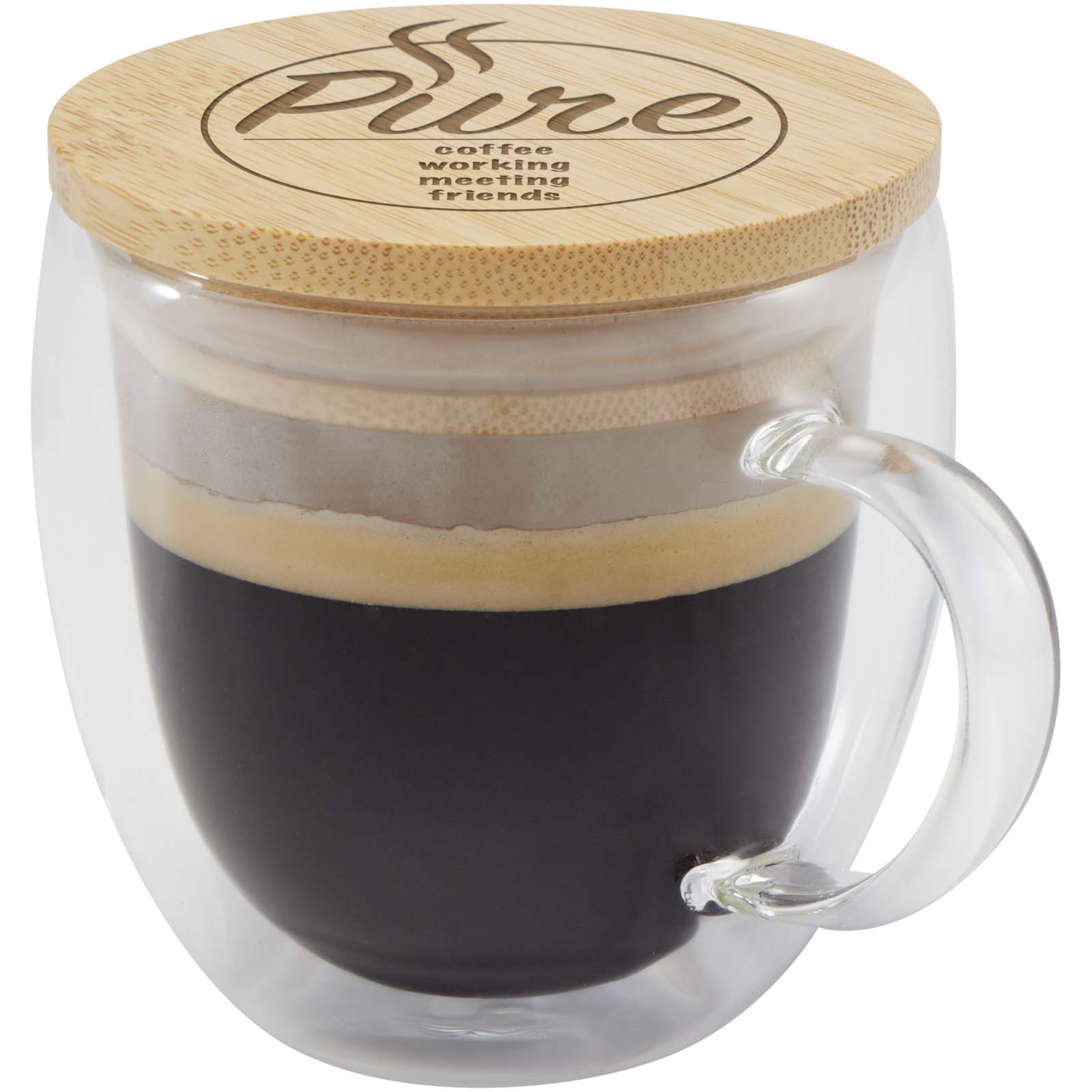 Taza de vidrio de 250 ml con tapa de bambú Lenora
