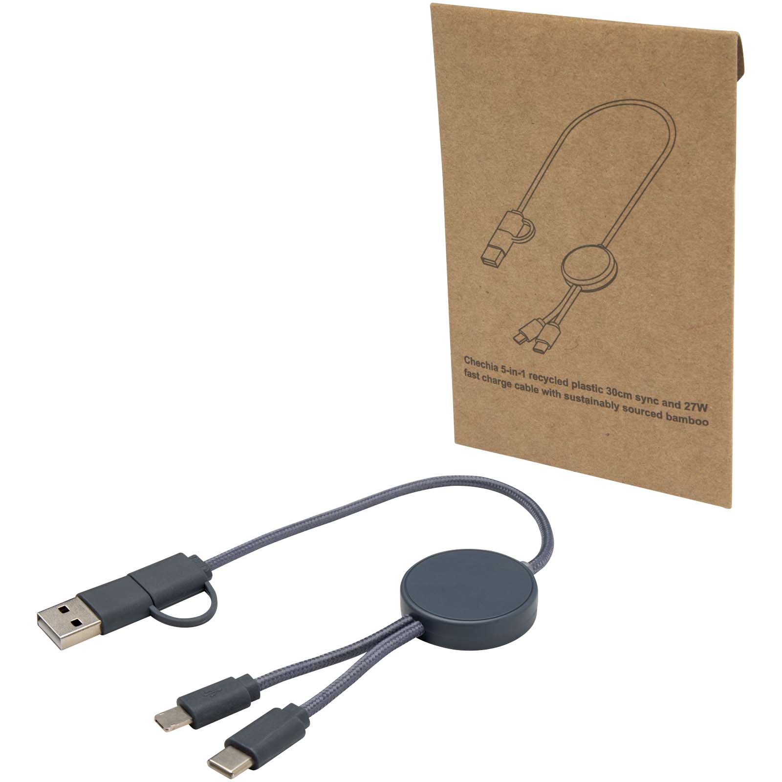 Cable 5 en 1 de plástico reciclado de 30 cm para sincronización de datos y carga rápida de 27 W Citala