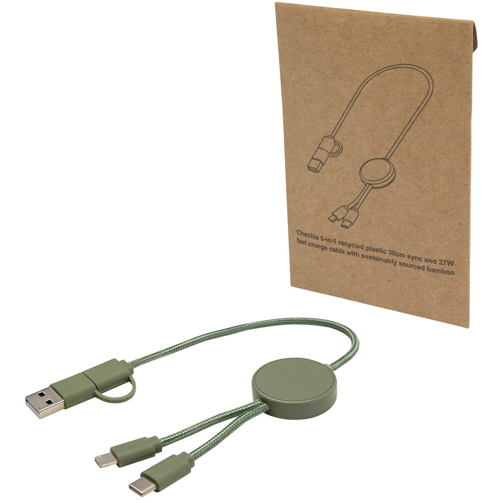 Cable 5 en 1 de plástico reciclado de 30 cm para sincronización de datos y carga rápida de 27 W Citala