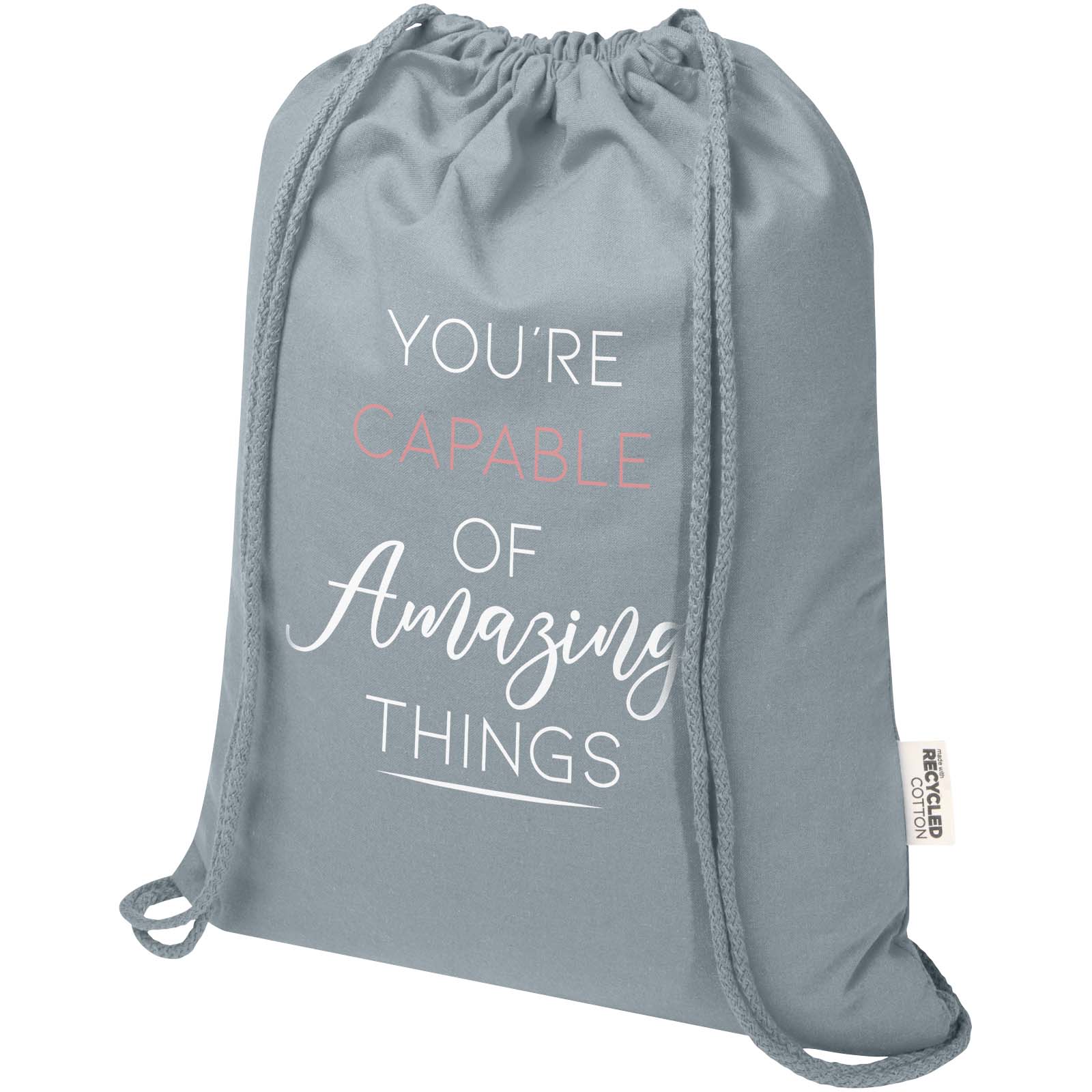 Bolsa de 5 L con cordón de algodón reciclado de 140 g/m² con certificado GRS Oregon Blend