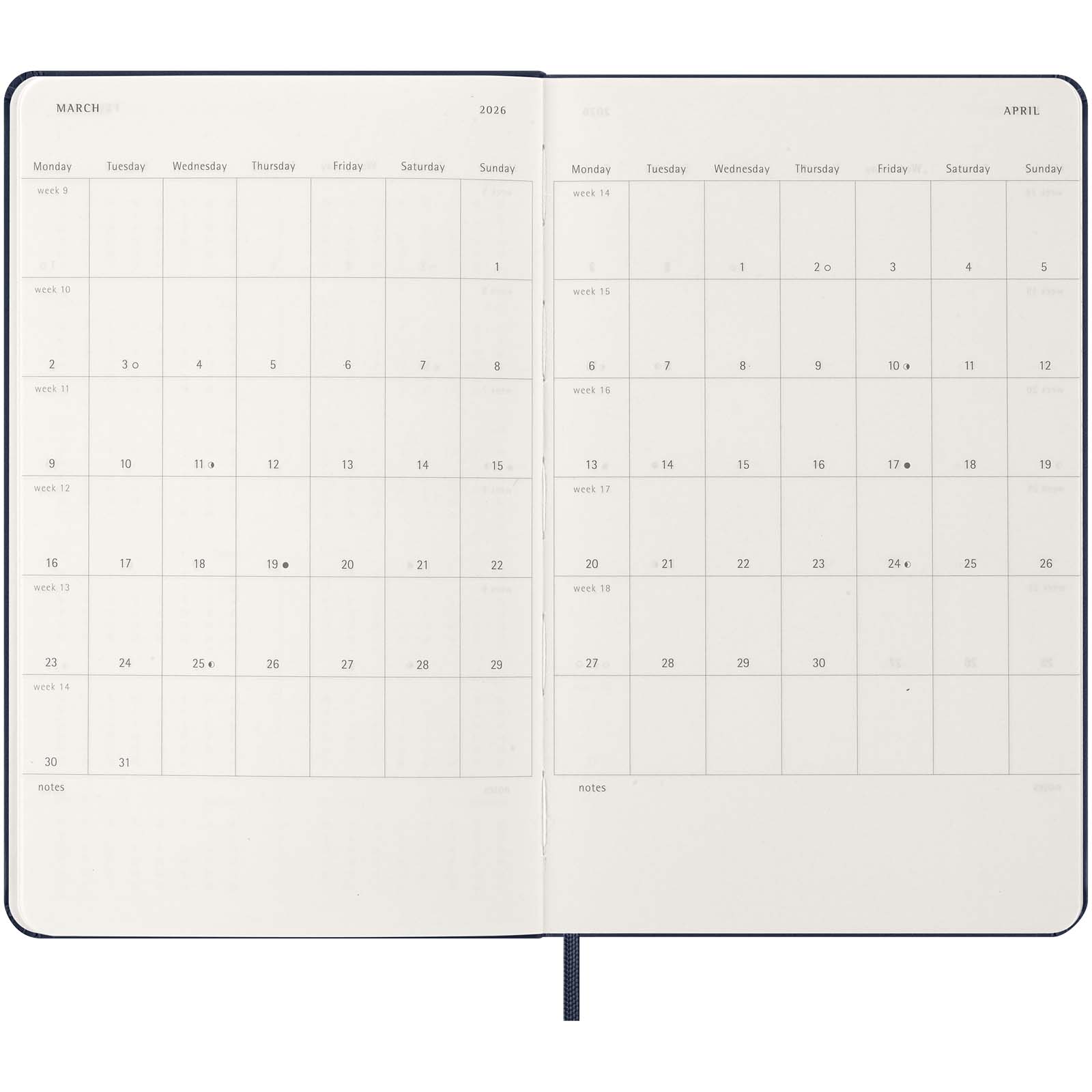 Agenda diaria de 12 meses con tapa dura Moleskine