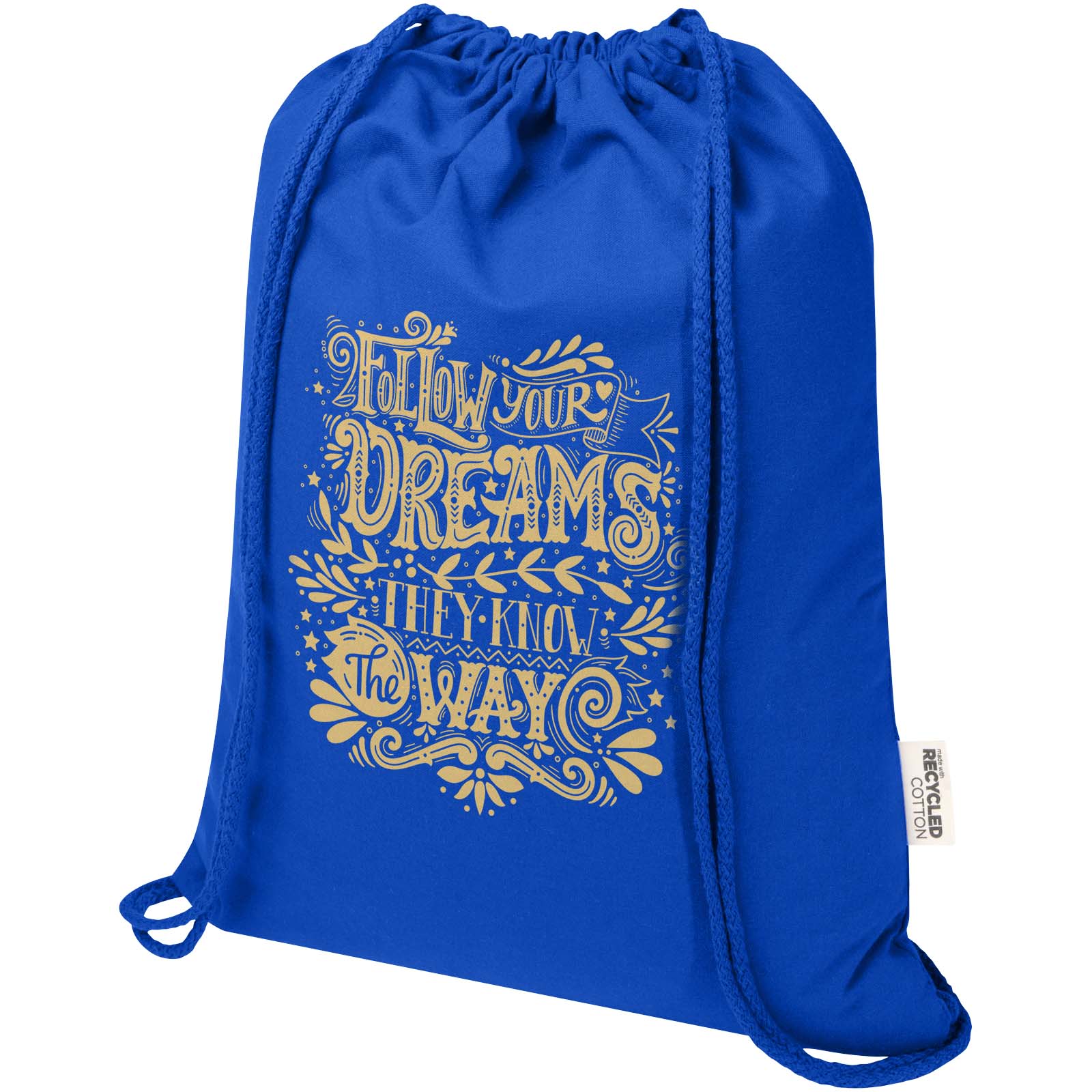 Bolsa de 5 L con cordón de algodón reciclado de 140 g/m² con certificado GRS Oregon Blend