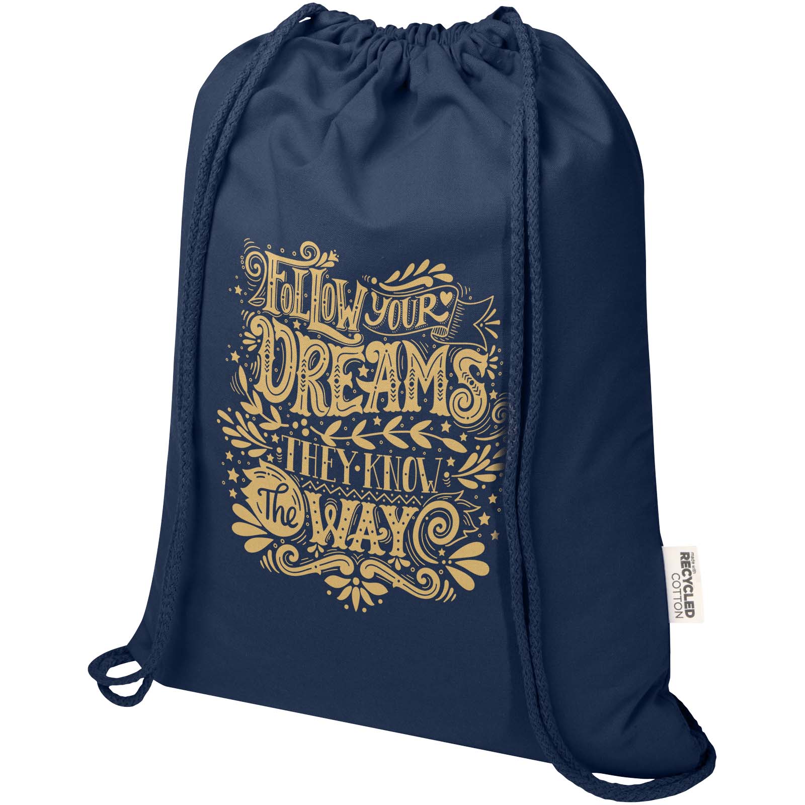 Bolsa de 5 L con cordón de algodón reciclado de 140 g/m² con certificado GRS Oregon Blend
