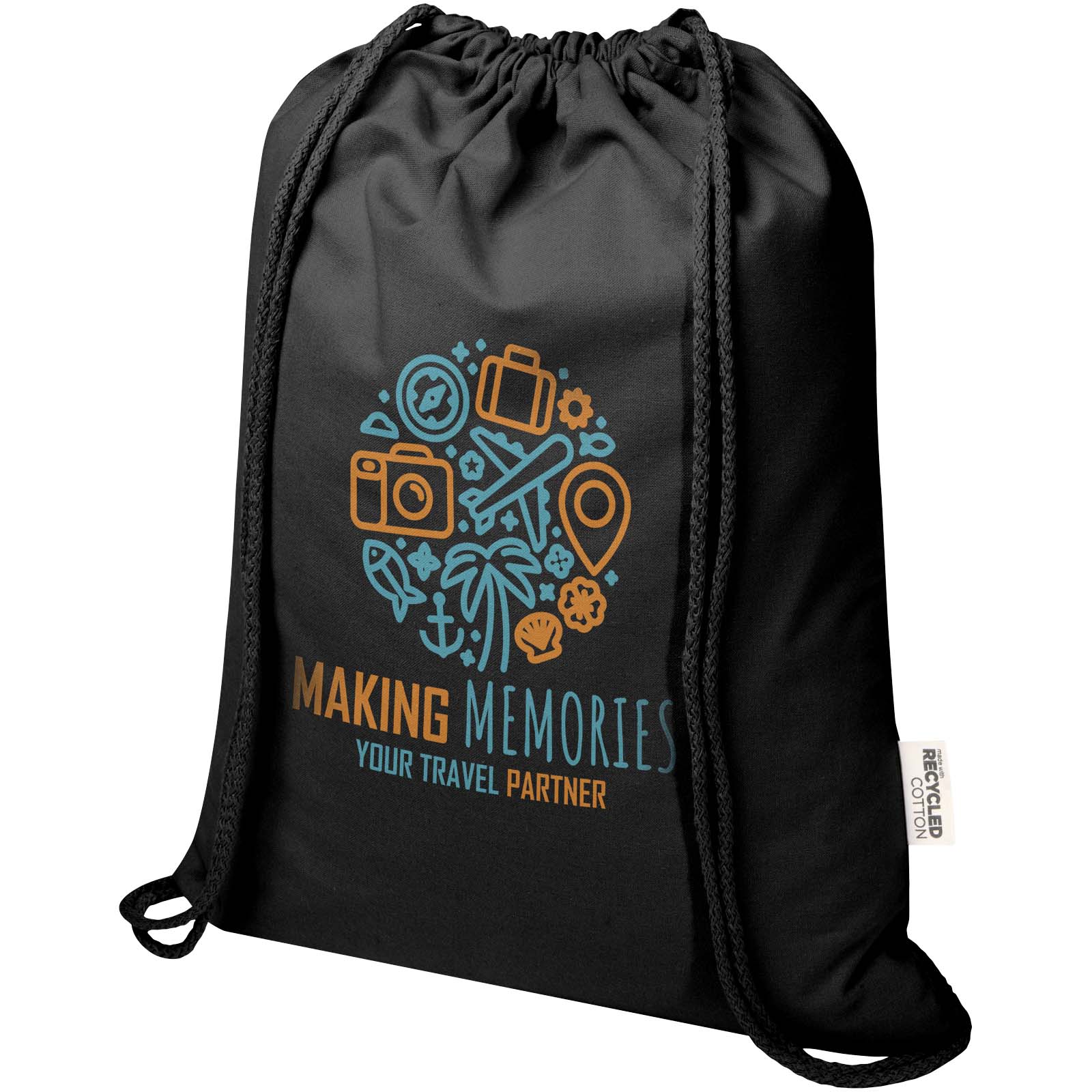 Bolsa de 5 L con cordón de algodón reciclado de 140 g/m² con certificado GRS Oregon Blend