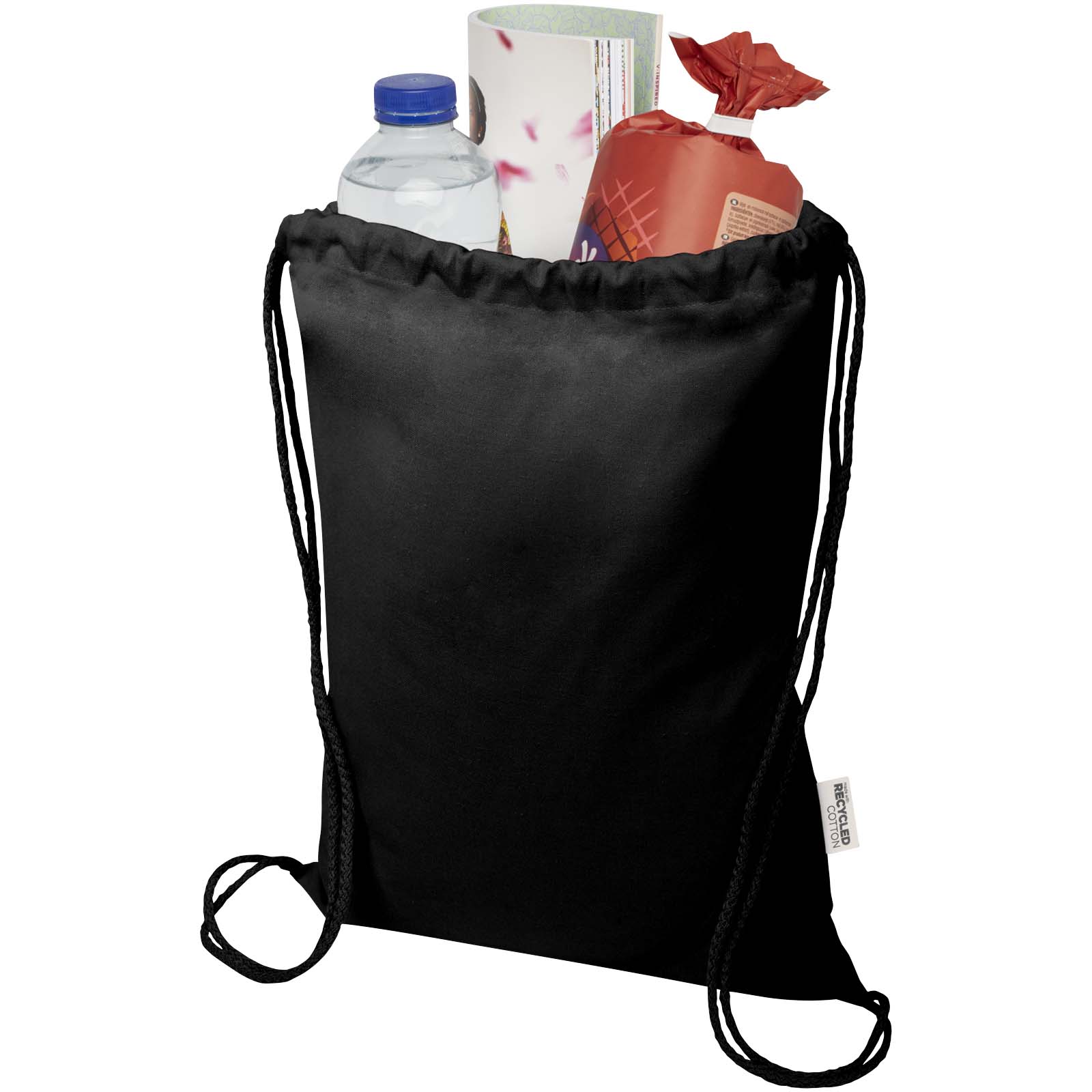 Bolsa de 5 L con cordón de algodón reciclado de 140 g/m² con certificado GRS Oregon Blend