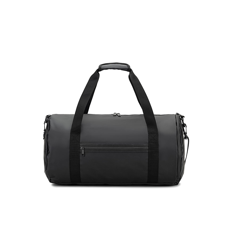 OSASCO SPORT. Bolsa de deporte de forma cilíndrica fabricada en poliéster reciclado 600D de alta densidad con compartimento lateral para zapatillas