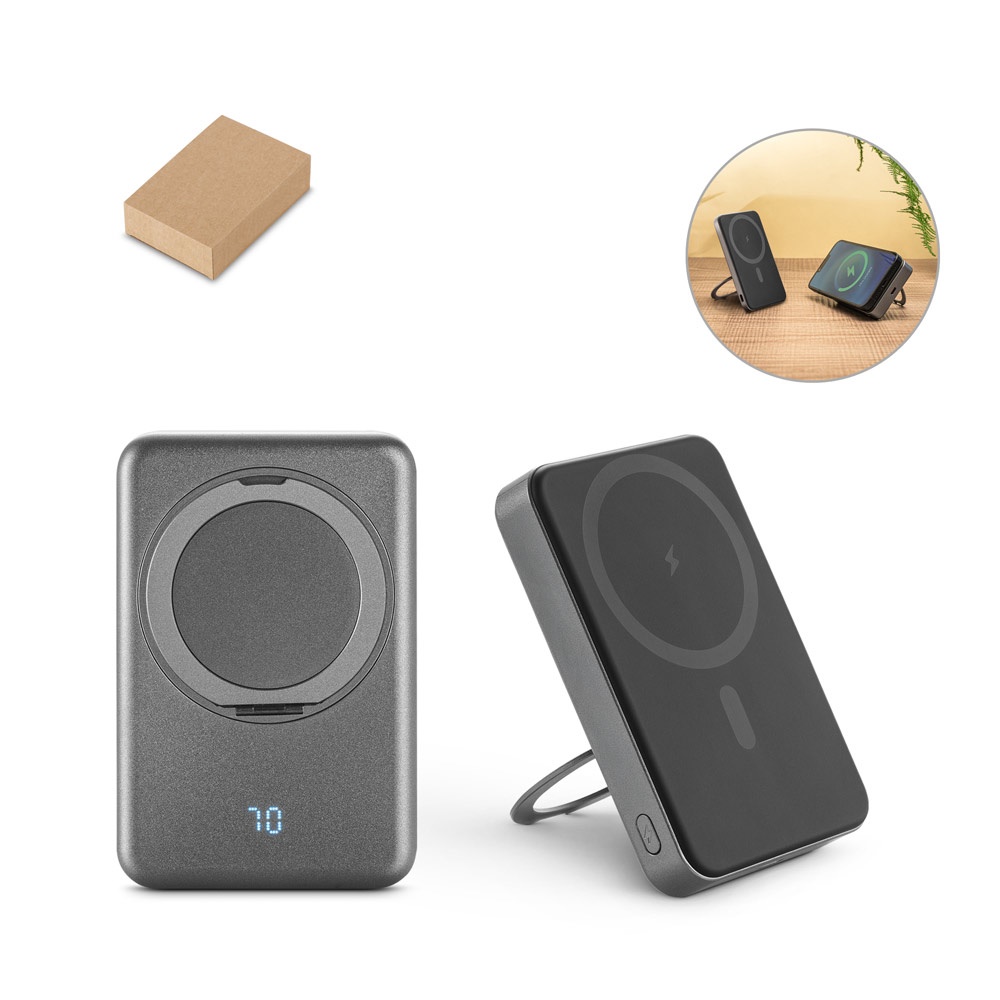 WARSHEL 10. Batería externa magnética de 10 000 mAh con cargador inalámbrico ultrarrápido de 15 W en ABS reciclado (100 % rABS) y soporte