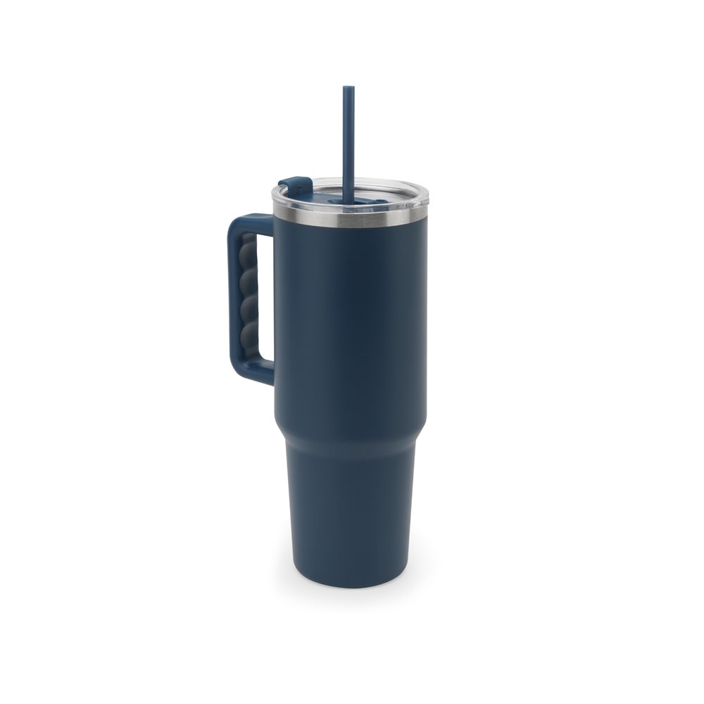 JOYNER XL. Vaso de viaje grande de acero inoxidable (91 % reciclado) con aislamiento al vacío de doble pared y acabado mate de 1300 ml