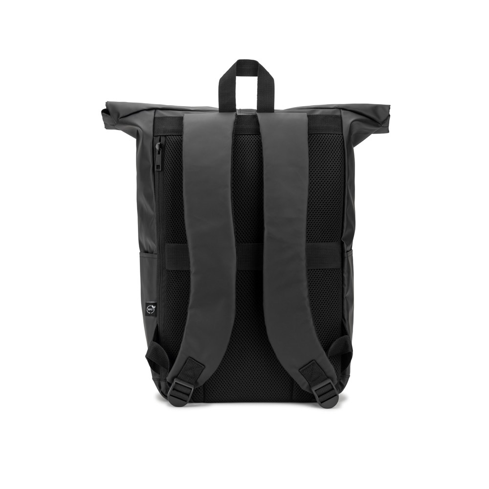 OSASCO BPACK. Mochila "roll top" con diseño de sistema de cierre que permite enrollar la parte superior para ajustarse al volumen de la mochila en poliéster reciclado 600D
