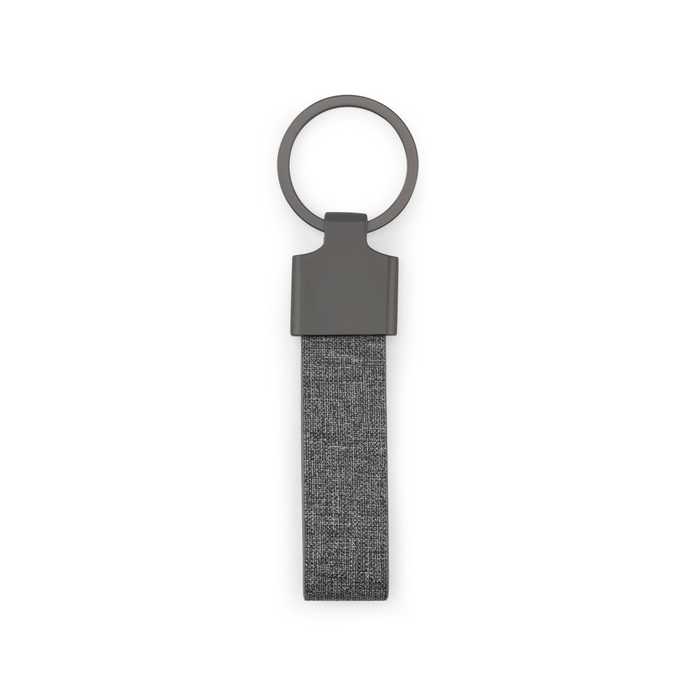 RAVEN. Llavero rectangular de metal y PET reciclado (30 % reciclado)