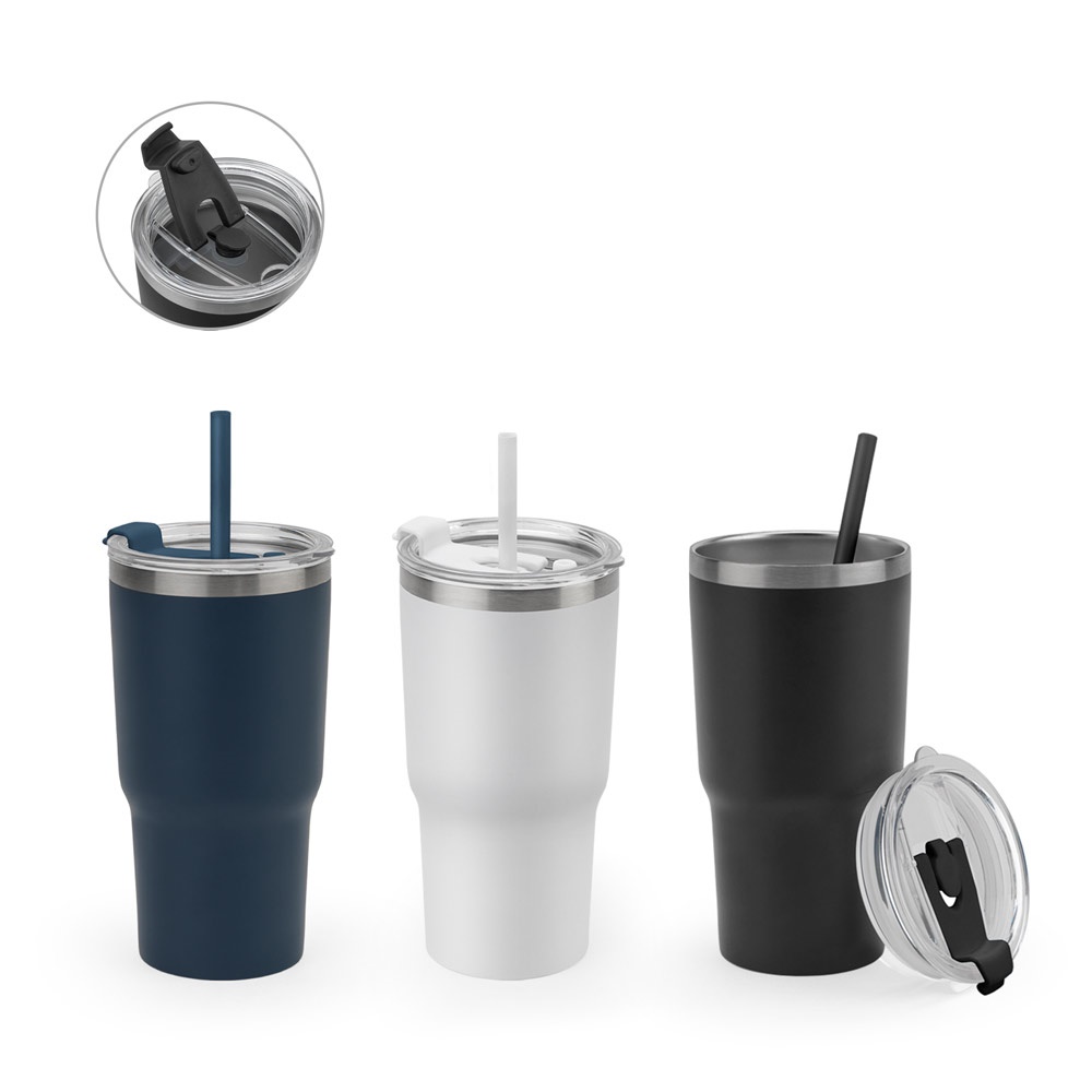 JOYNER M. Vaso de viaje compacto de acero inoxidable (91 % reciclado) con aislamiento al vacío de doble pared y acabado mate de 600 ml