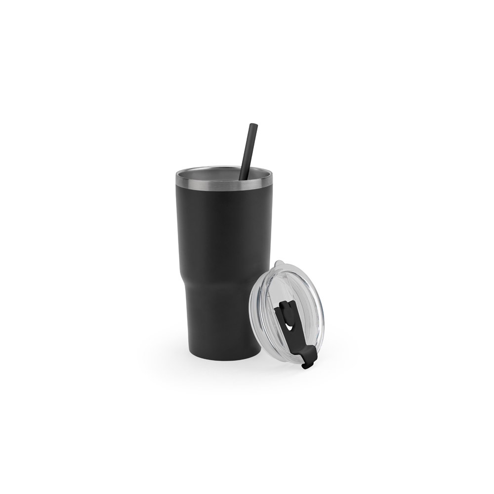 JOYNER M. Vaso de viaje compacto de acero inoxidable (91 % reciclado) con aislamiento al vacío de doble pared y acabado mate de 600 ml