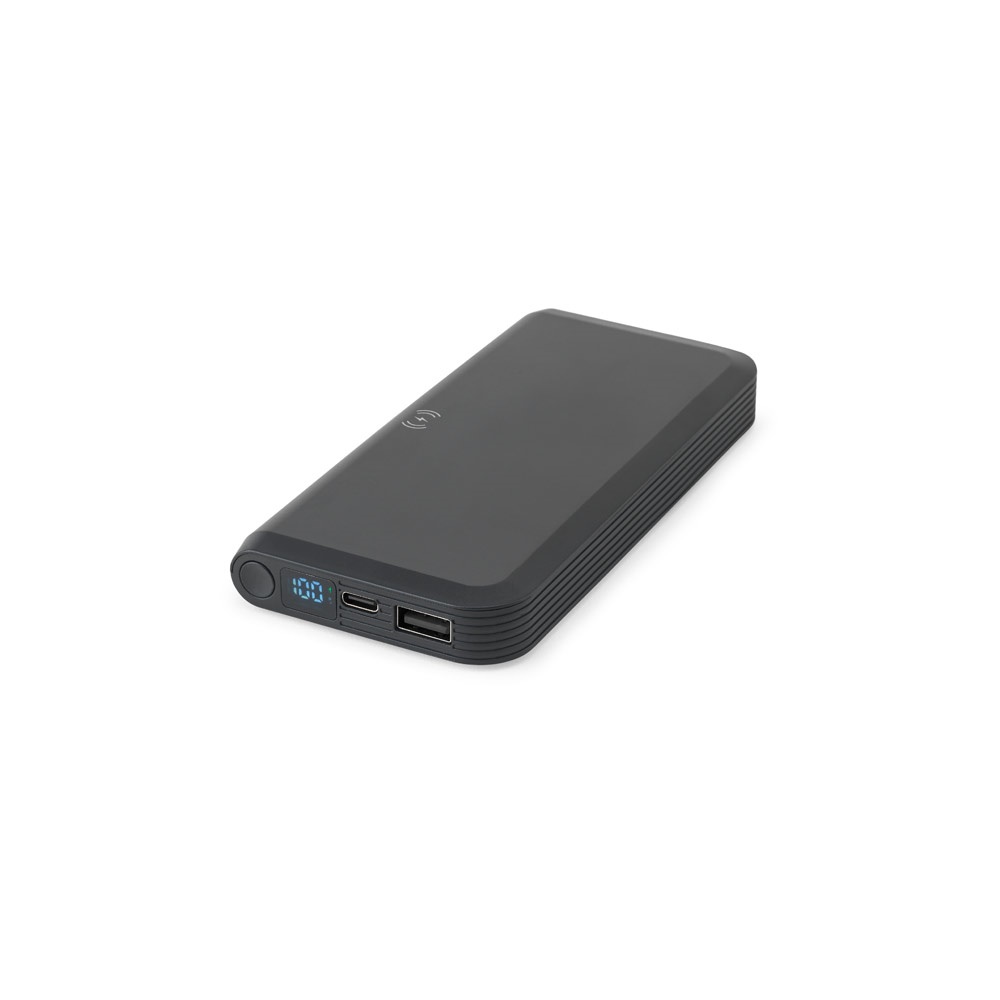 BECKER 10. Batería externa de 10 000 mAh en ABS reciclado (100 % rABS) con cargador inalámbrico ultrarrápido de 15 W