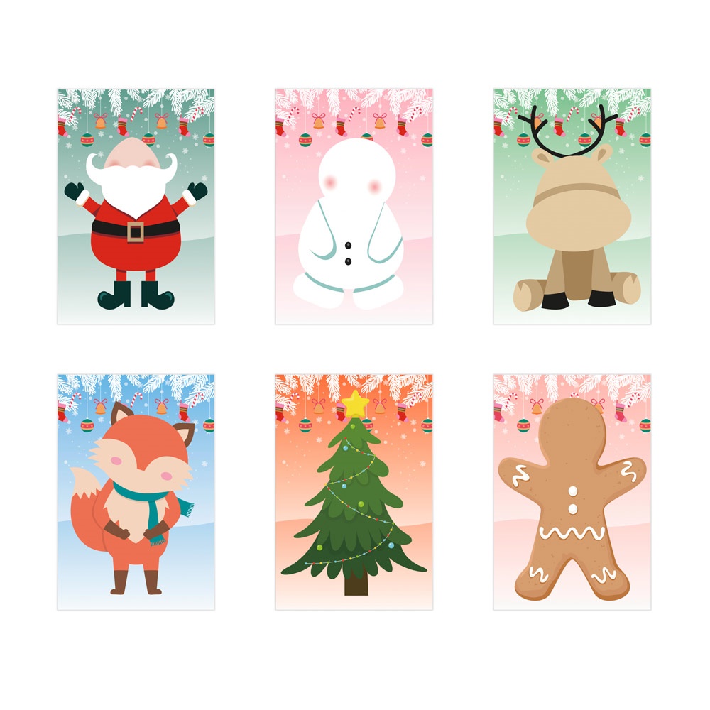 GLIMN. Set compuesto por seis láminas con figuras navideñas y tres láminas de pegatinas