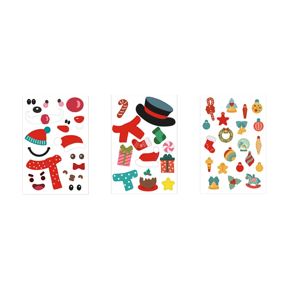 GLIMN. Set compuesto por seis láminas con figuras navideñas y tres láminas de pegatinas