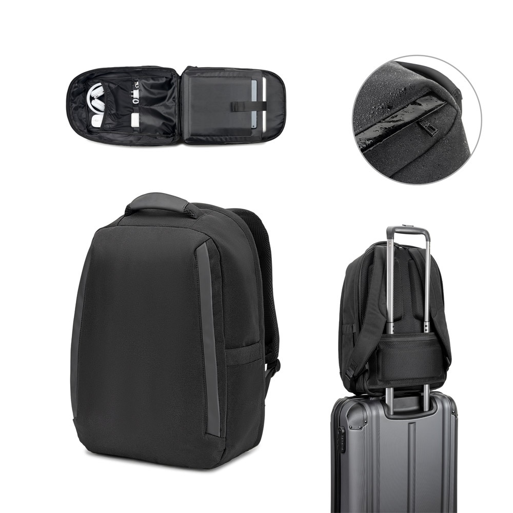 YANGON BPACK. Mochila antirrobo, en sarga con revestimiento hidrófugo y poliéster reciclado 600D, para portátil de 17.3"