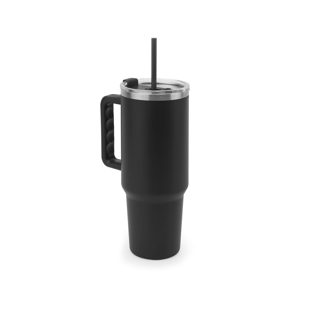 JOYNER XL. Vaso de viaje grande de acero inoxidable (91 % reciclado) con aislamiento al vacío de doble pared y acabado mate de 1300 ml