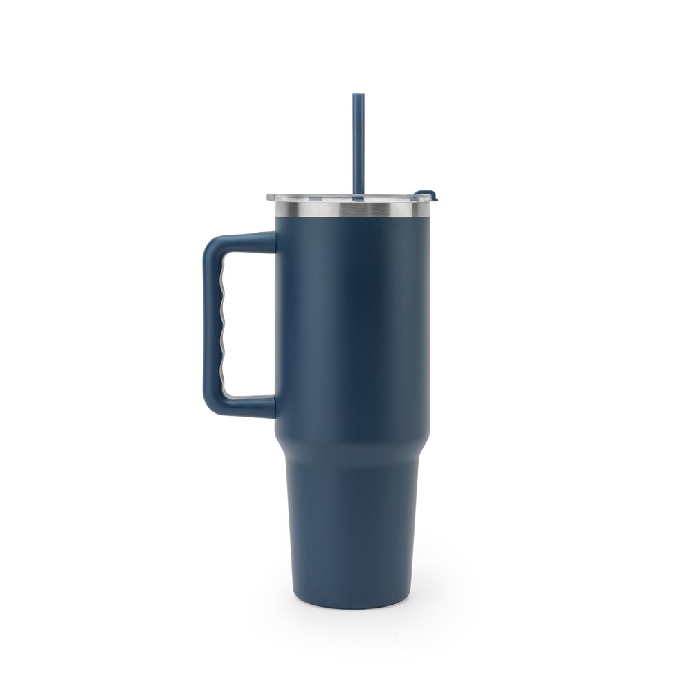 JOYNER XL. Vaso de viaje grande de acero inoxidable (91 % reciclado) con aislamiento al vacío de doble pared y acabado mate de 1300 ml