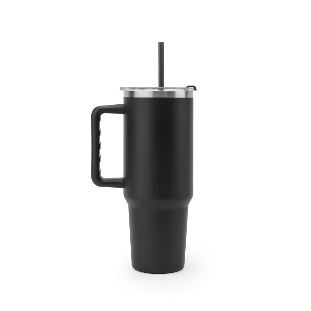 JOYNER XL. Vaso de viaje grande de acero inoxidable (91 % reciclado) con aislamiento al vacío de doble pared y acabado mate de 1300 ml