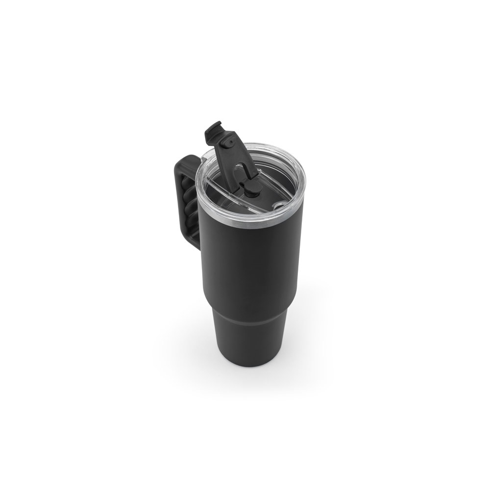 JOYNER XL. Vaso de viaje grande de acero inoxidable (91 % reciclado) con aislamiento al vacío de doble pared y acabado mate de 1300 ml