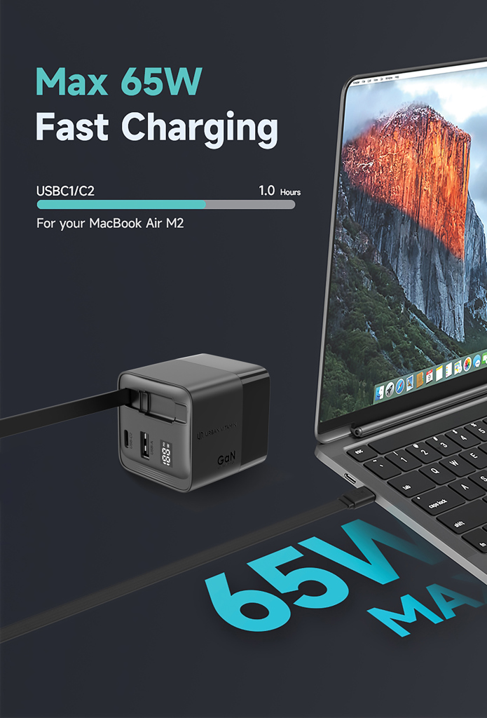 Cargador GaN Mendocino con cable retráctil Urban Vitamin 65W