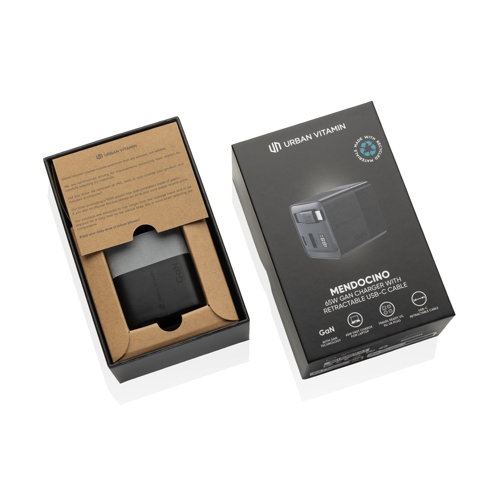 Cargador GaN Mendocino con cable retráctil Urban Vitamin 65W