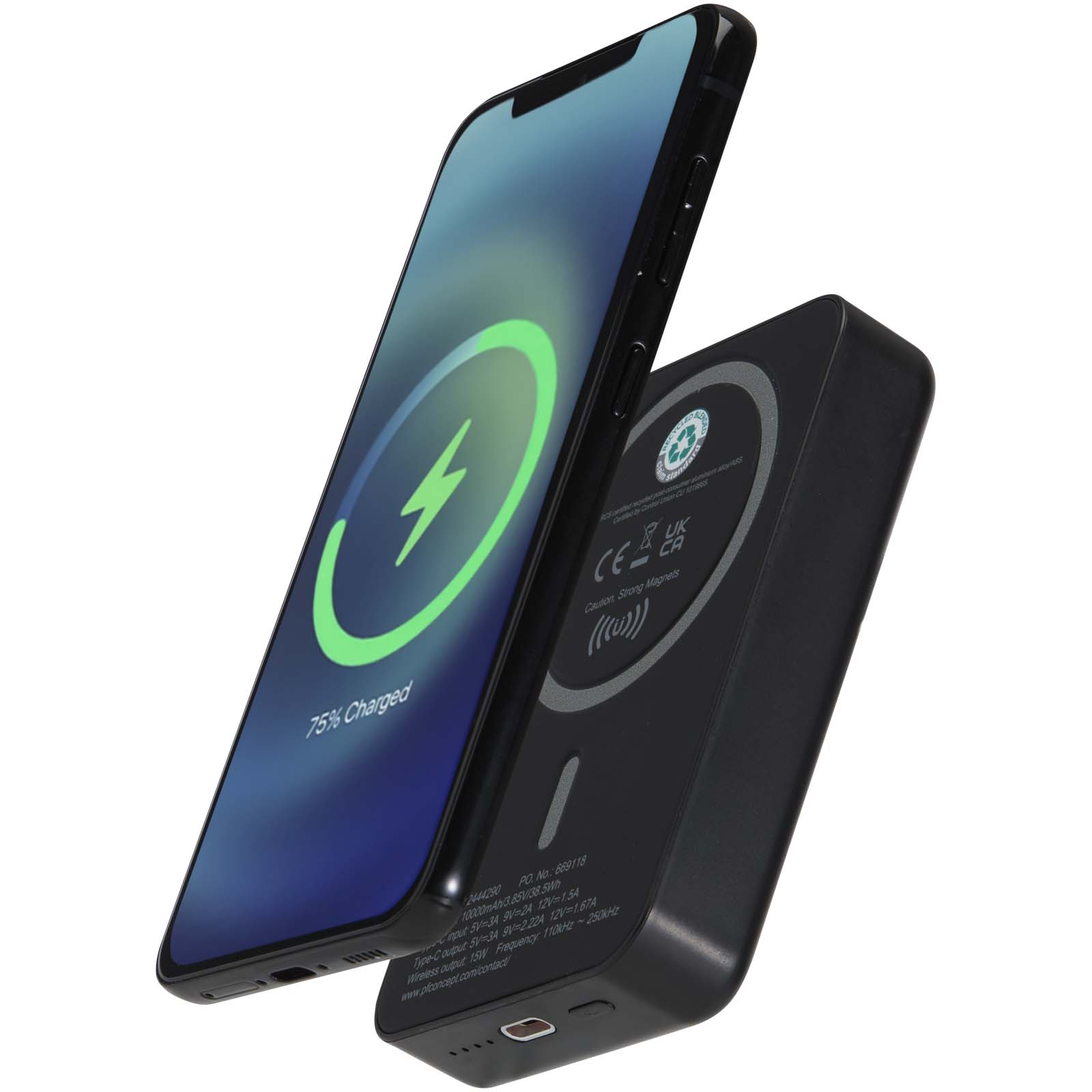 Batería externa inalámbrica magnética de 10 000 mAh y 15 W con PD de 20 W fabricada con plástico reciclado Acrab