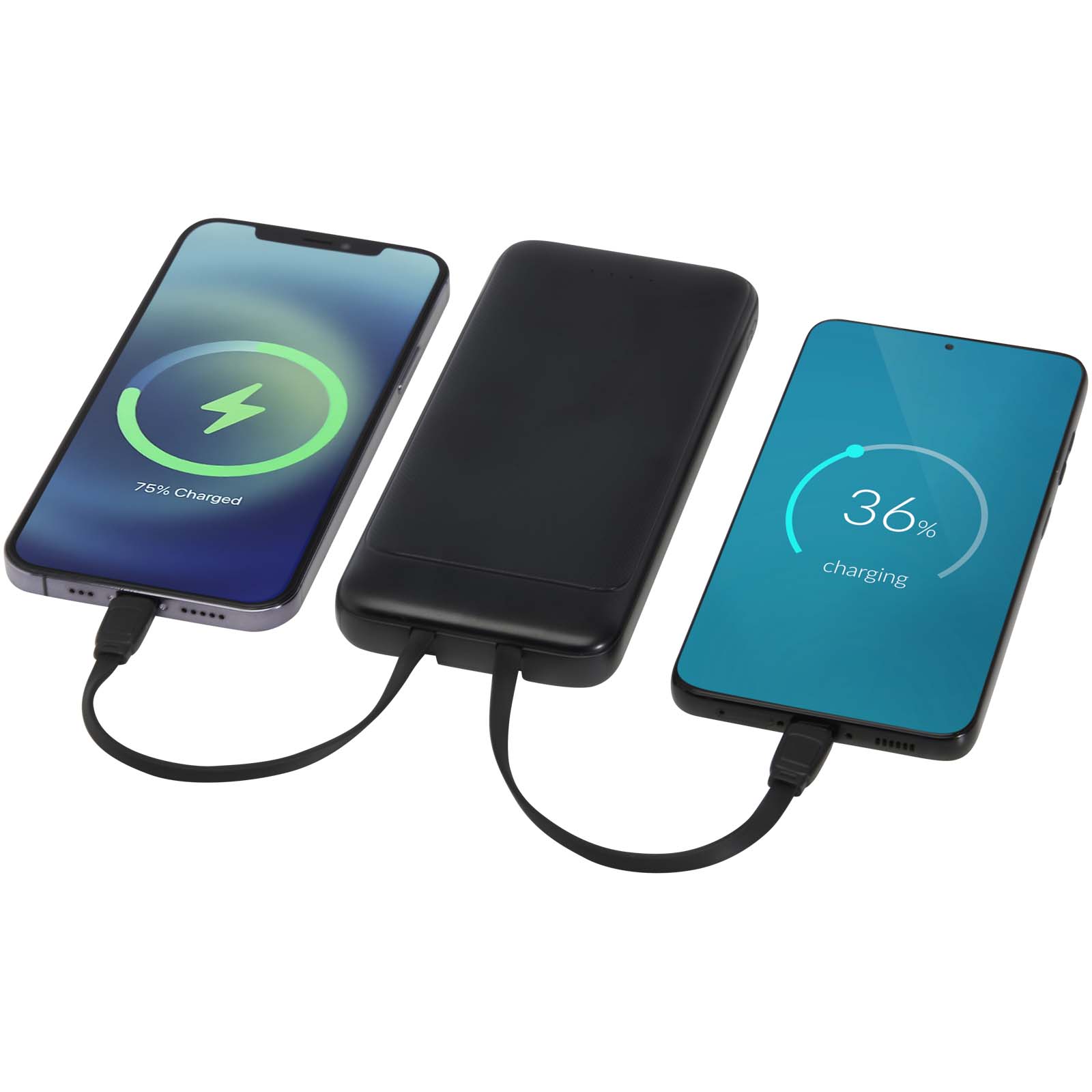Batería externa de plástico reciclado de 10 000 mAh y 10 W con 2 cables integrados Adhil
