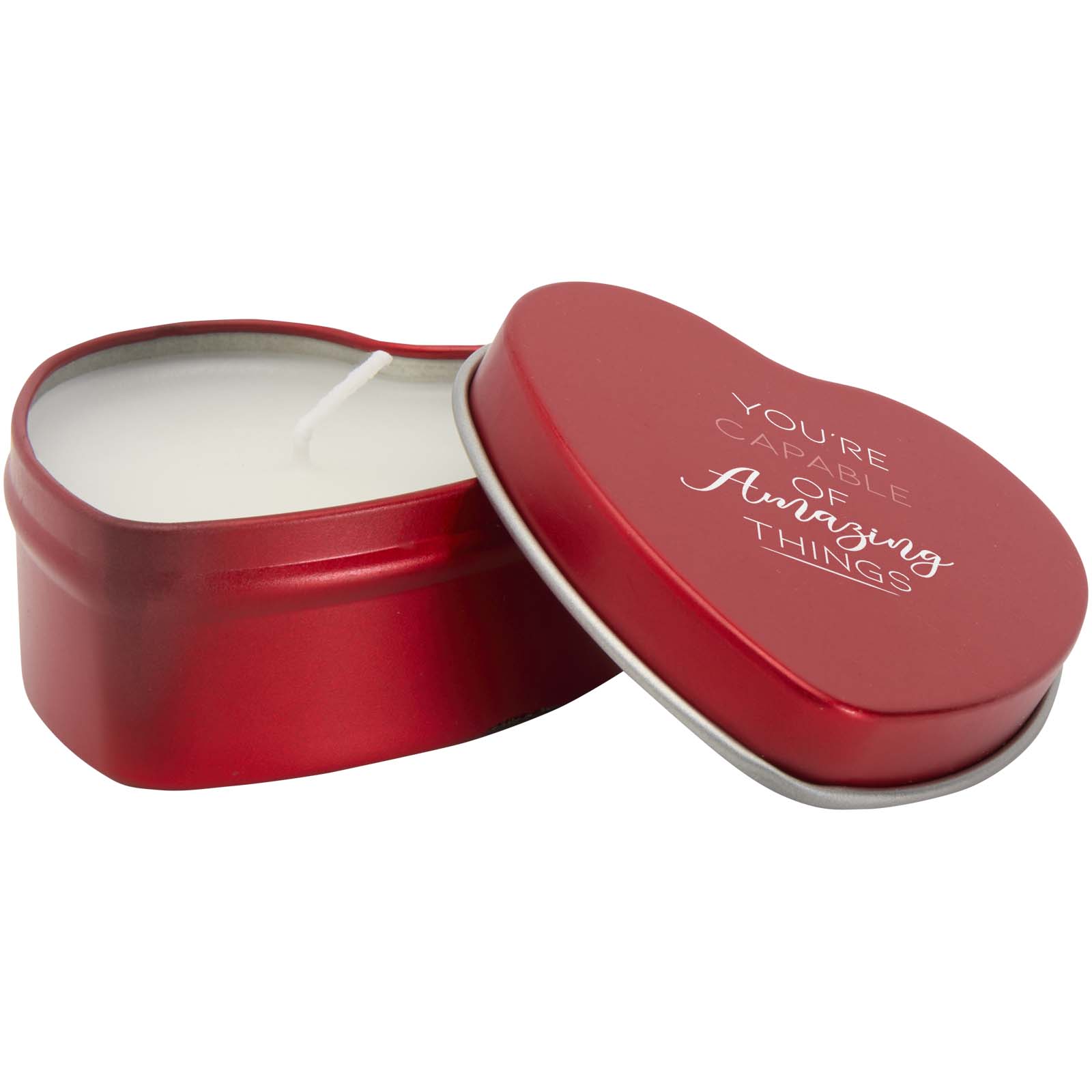 Vela con forma de corazón y aroma de vainilla en caja metálica Blissful