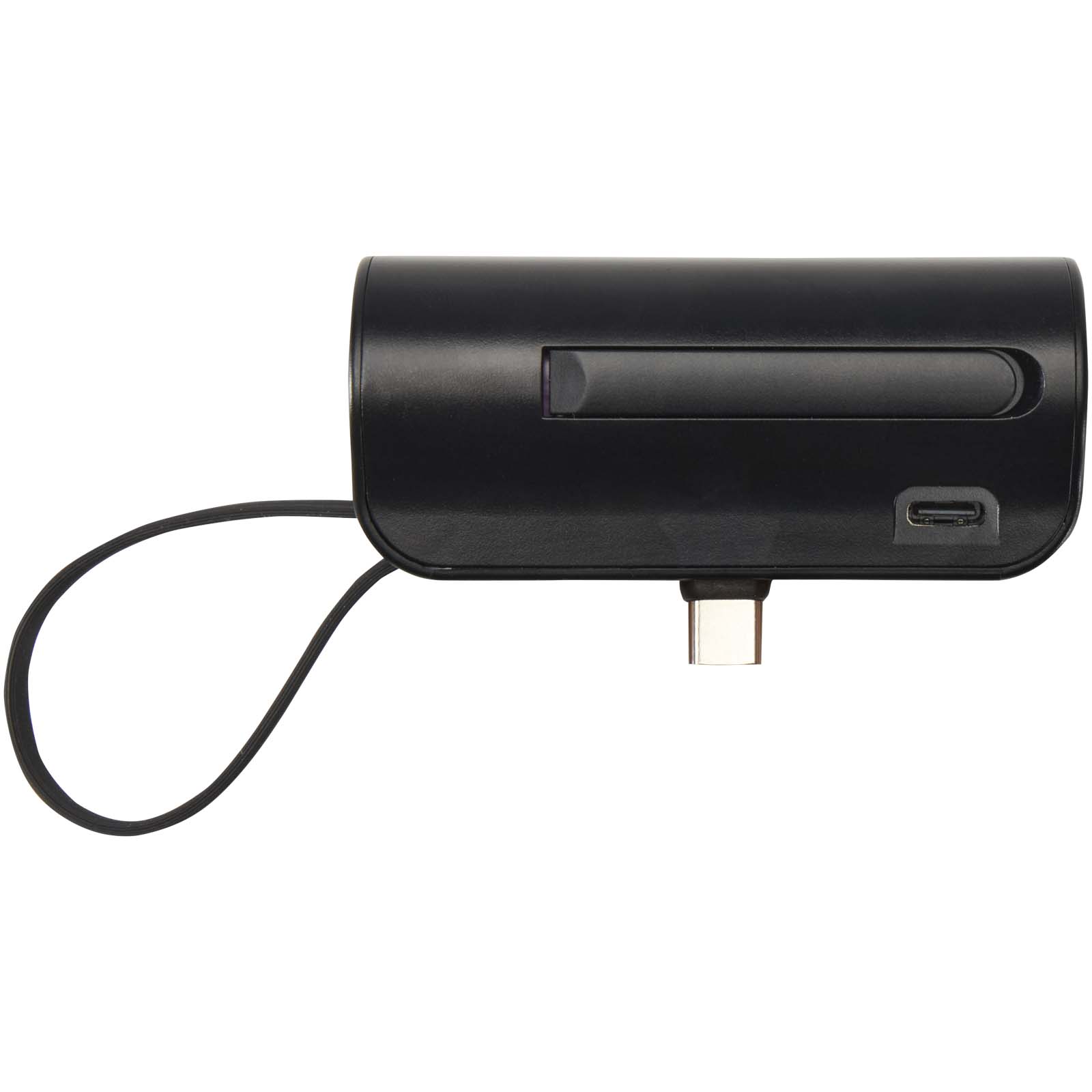 Batería externa tipo-C de plástico reciclado de 5000 mAh y 10 W con soporte abatible incorporado y cable 2 en 1 Alnair