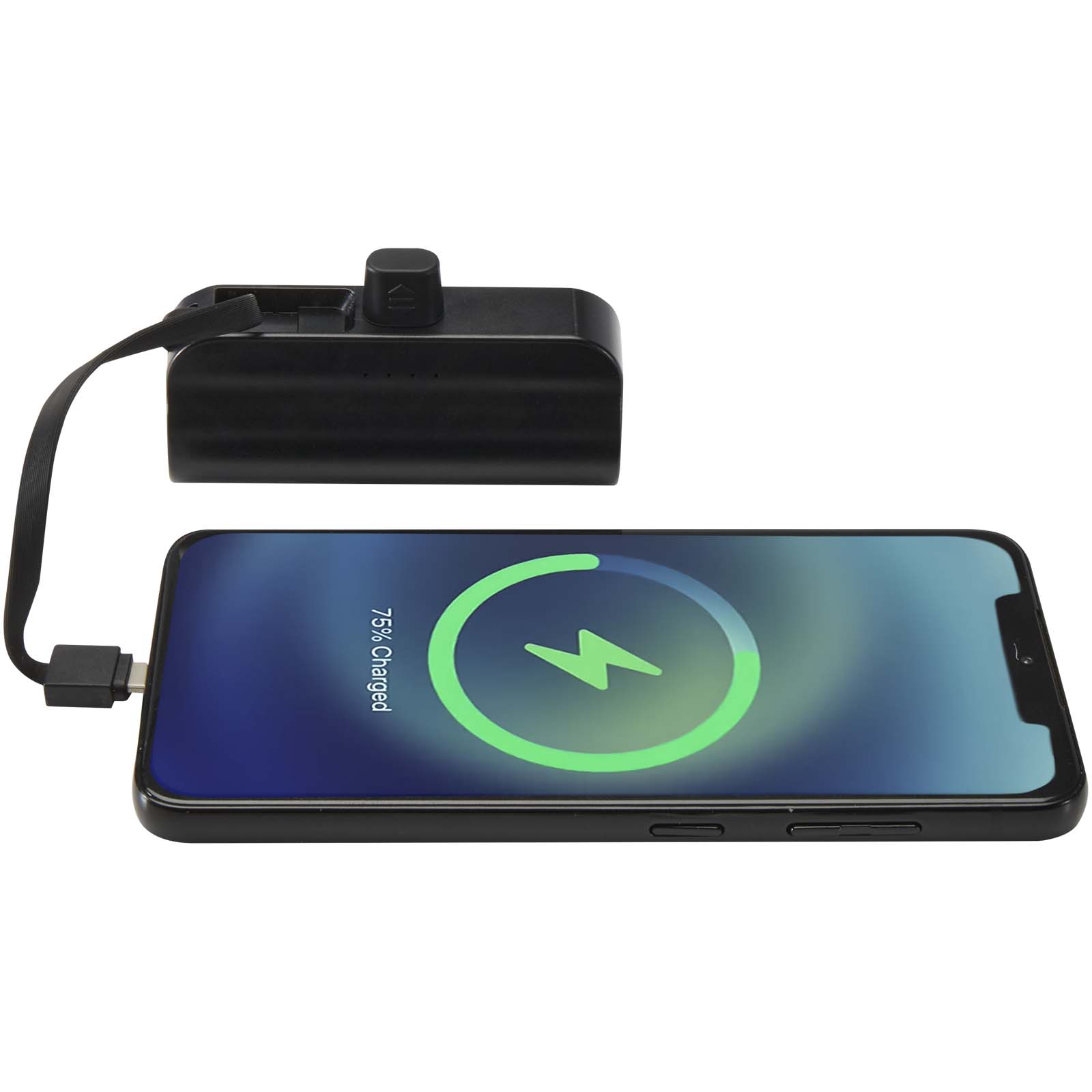 Batería externa tipo-C de plástico reciclado de 5000 mAh y 10 W con soporte abatible incorporado y cable 2 en 1 Alnair
