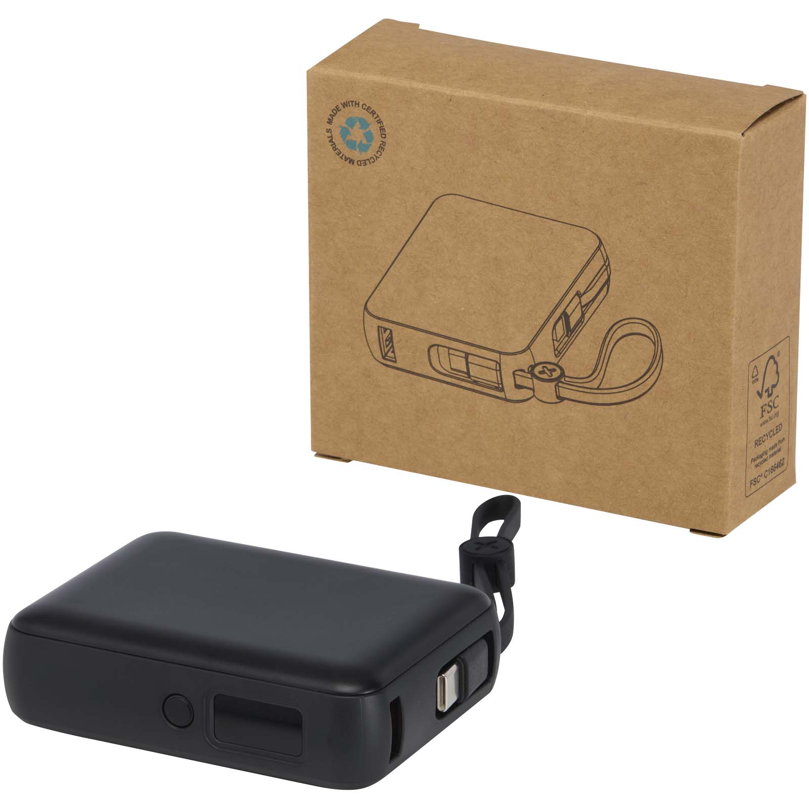 Batería externa para tableta de 10 000 mAh y 35 W con cable tipo C integrado y fabricada con plástico reciclado Acrux