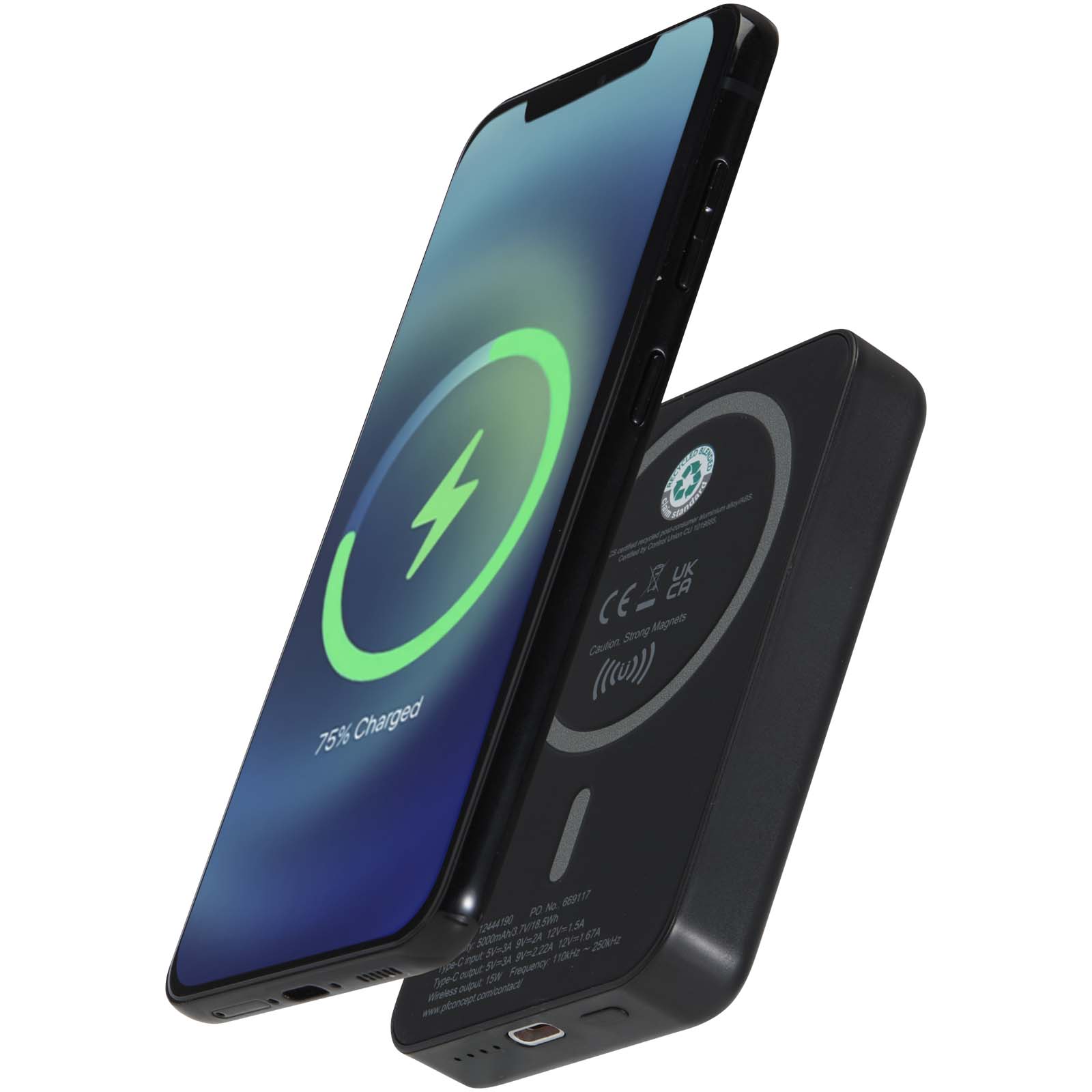 Batería externa inalámbrica magnética de 5000 mAh y 15 W con PD de 20 W fabricada con plástico reciclado Acrab